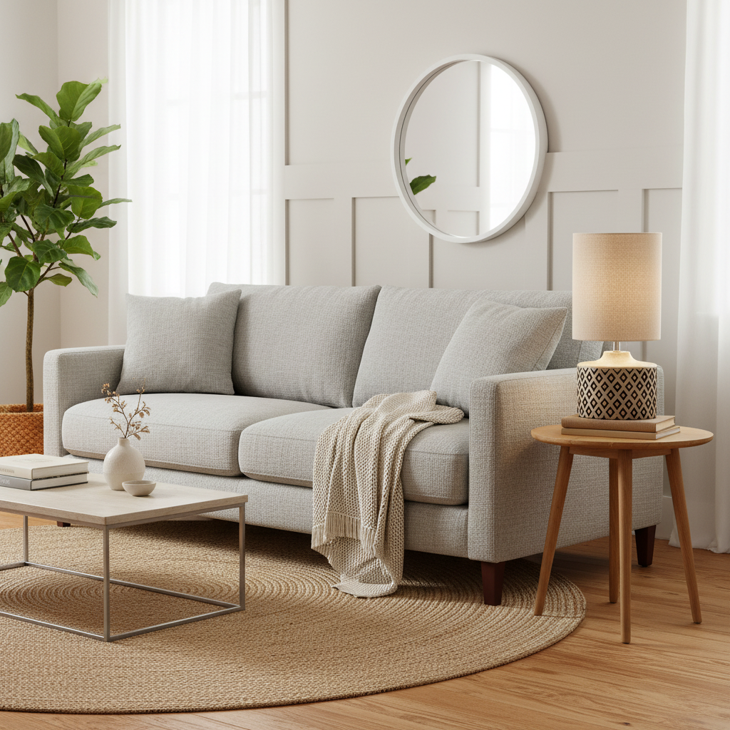 MAGNUS Diamond-Carved Wood Table Lamp – Tall Taupe Shade