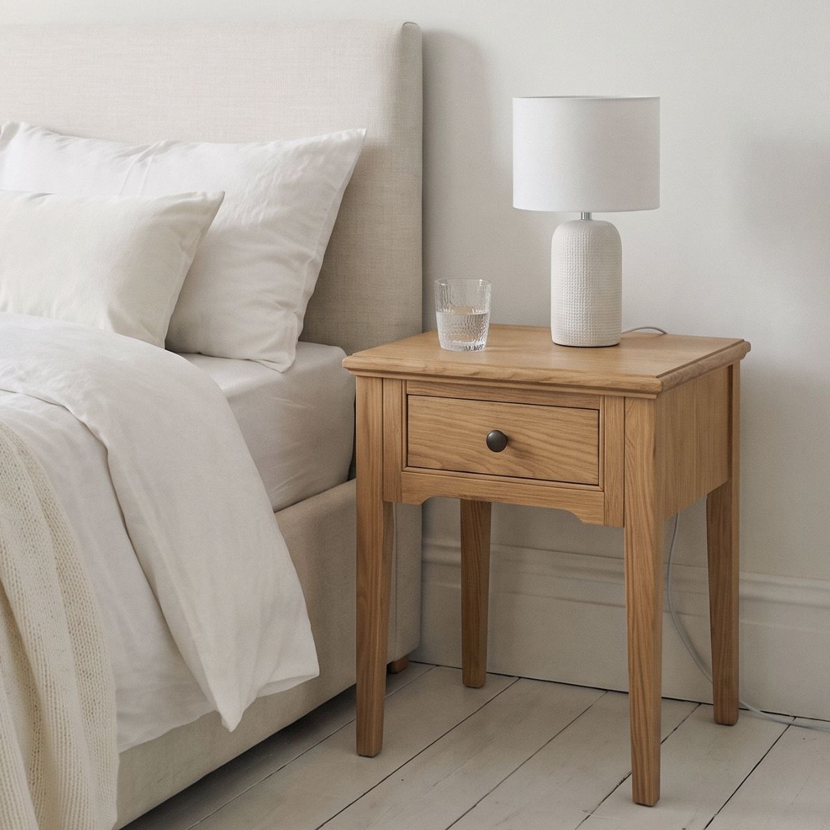 Oak Bedside Table with Drawer – 45cm | Malvern