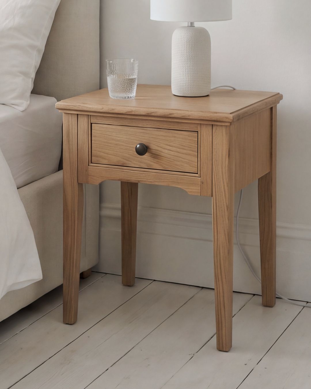 Oak Bedside Table with Drawer – 45cm | Malvern