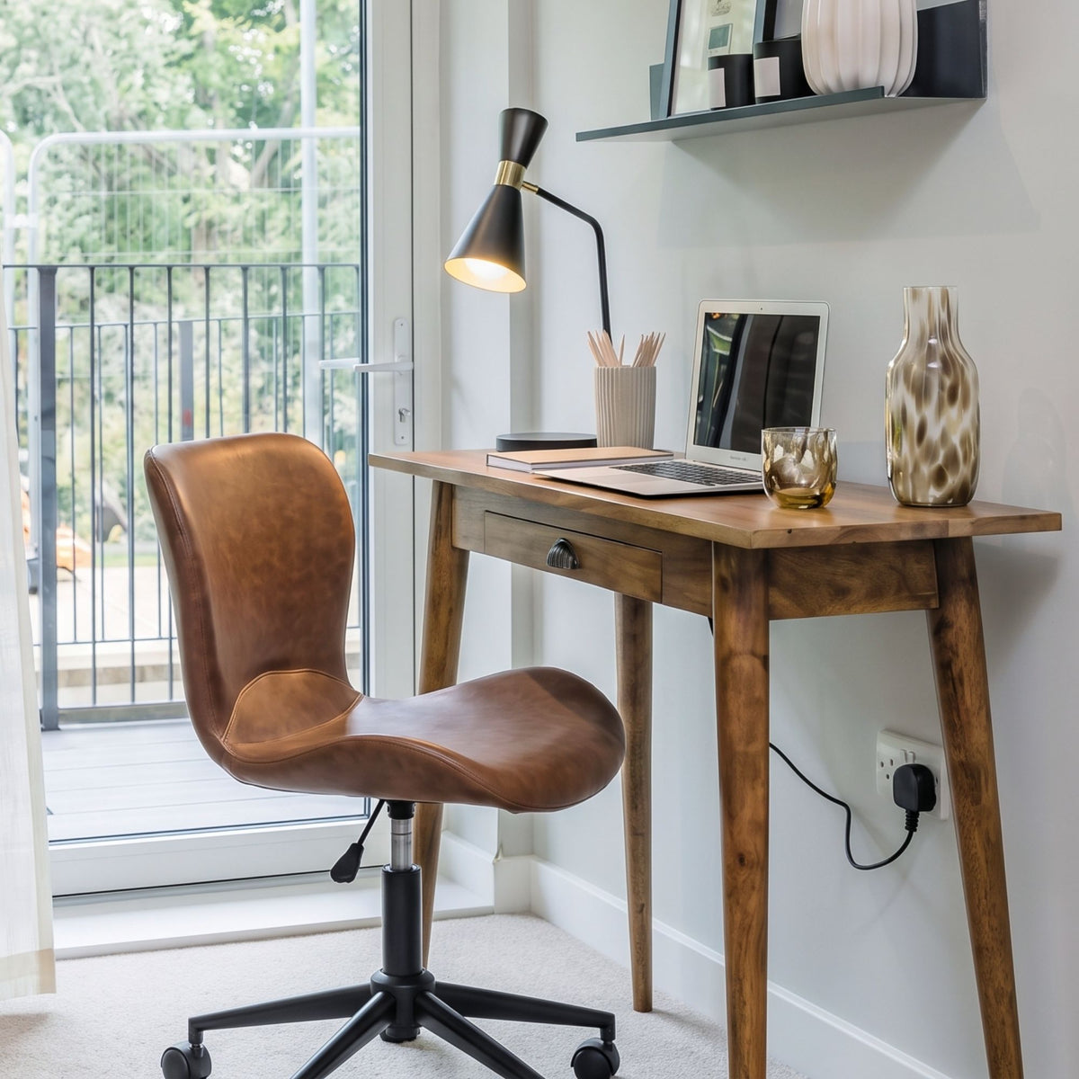 MENDEL compact brown swivel desk chair with castor base