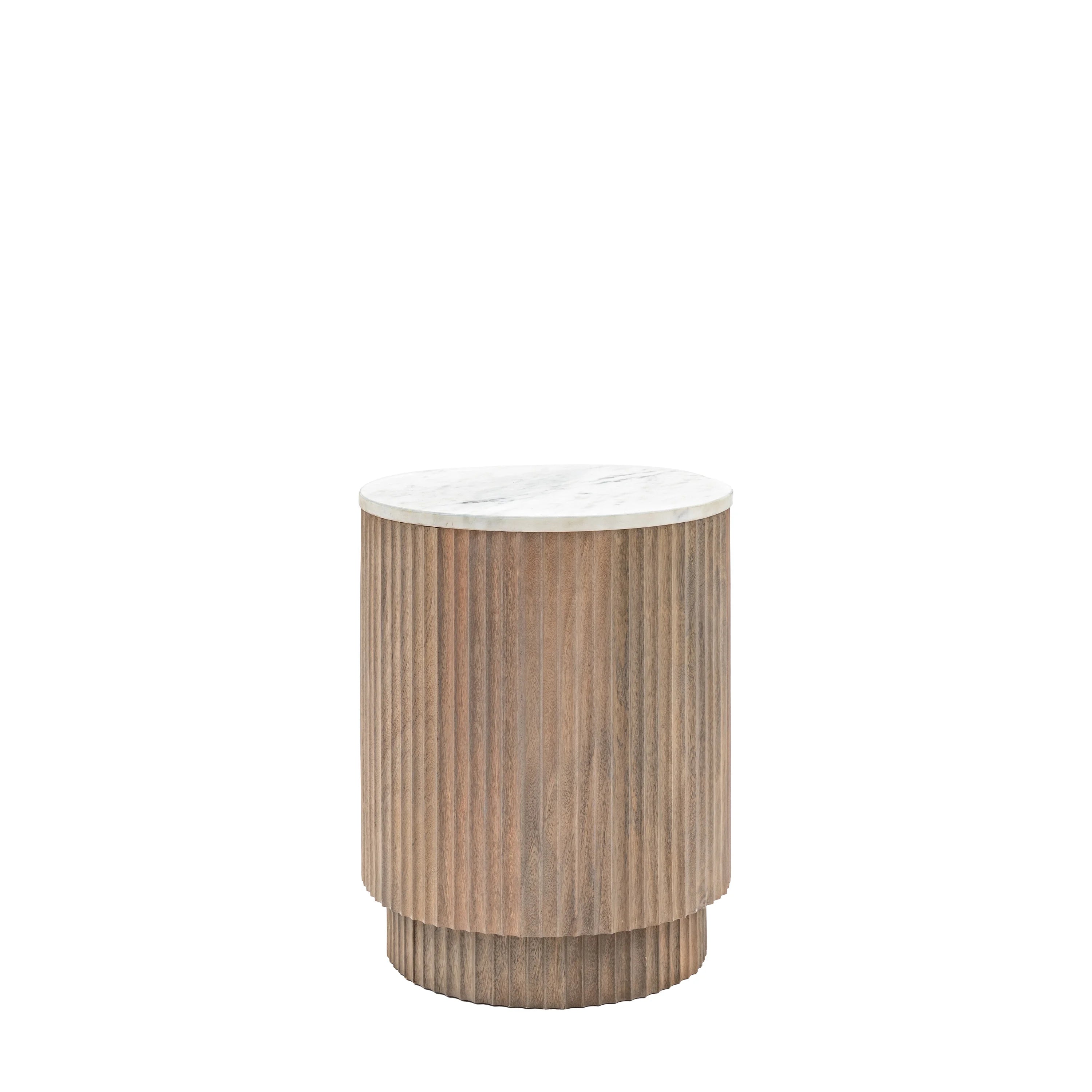 Milo - Round Bedside Table with Marble Top – Wood Drum 40cm