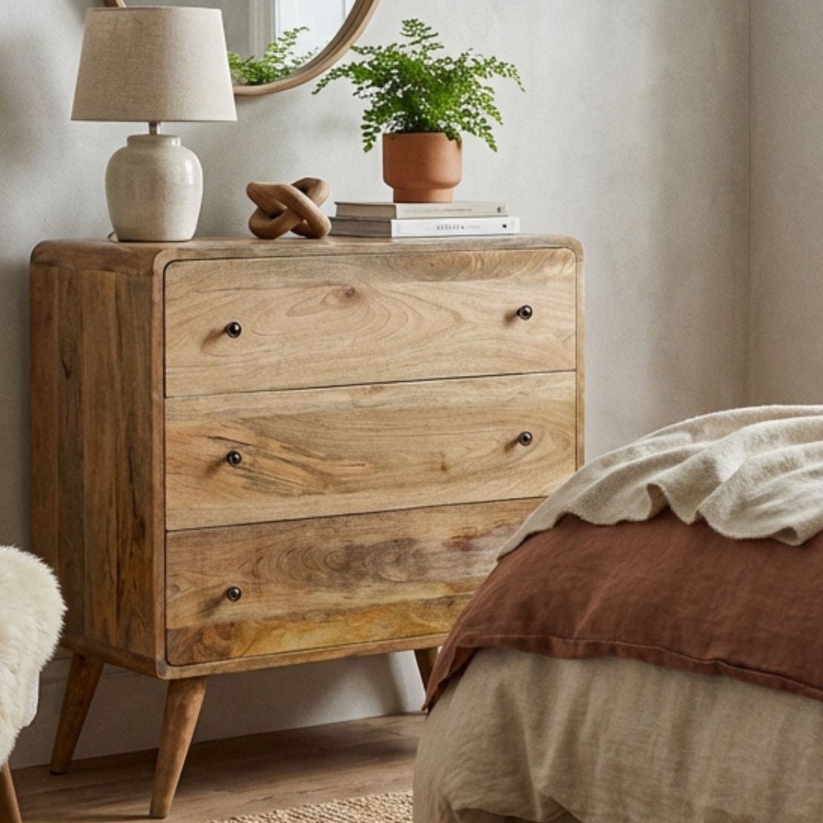 Modal Handmade solid wood chest of 3 drawers in an oak-ish natural finish