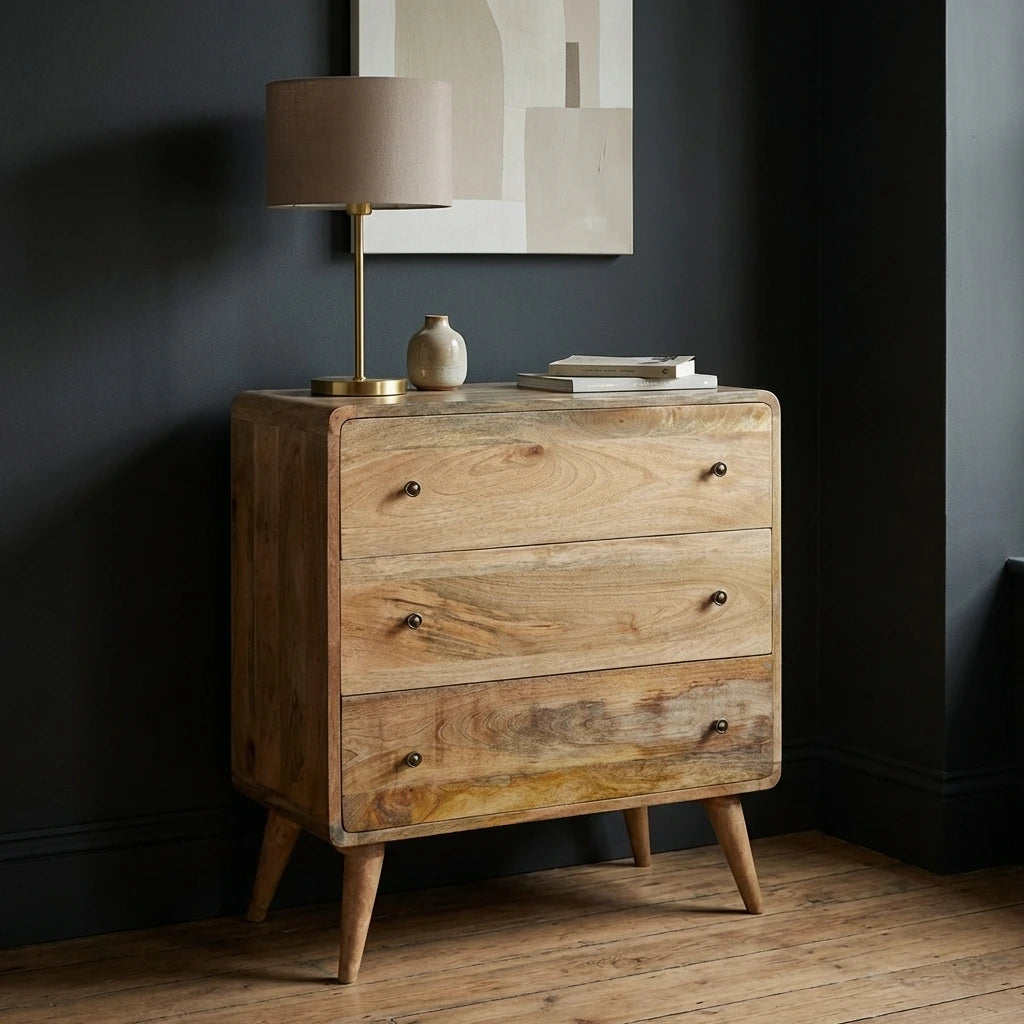 Modal Handmade solid wood chest of 3 drawers in an oak-ish natural finish