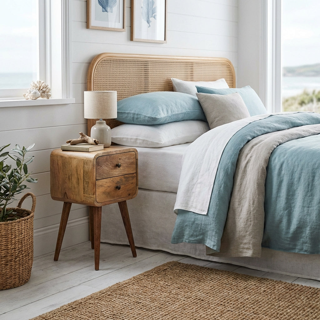 Modal handmade oak-ish 2 drawer narrow bedside table