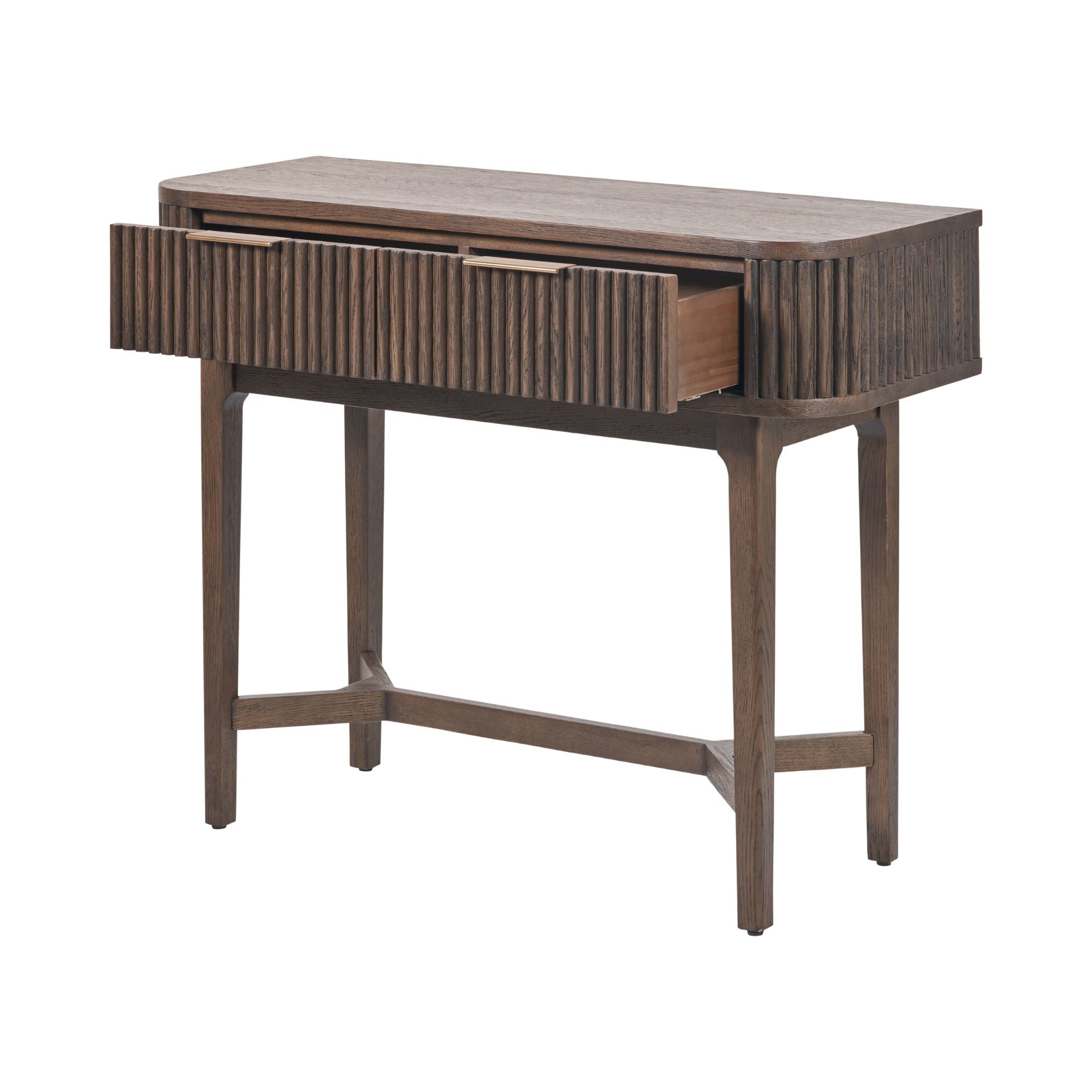 Norr 2 drawer console table in rich walnut finish | malletandplane.com