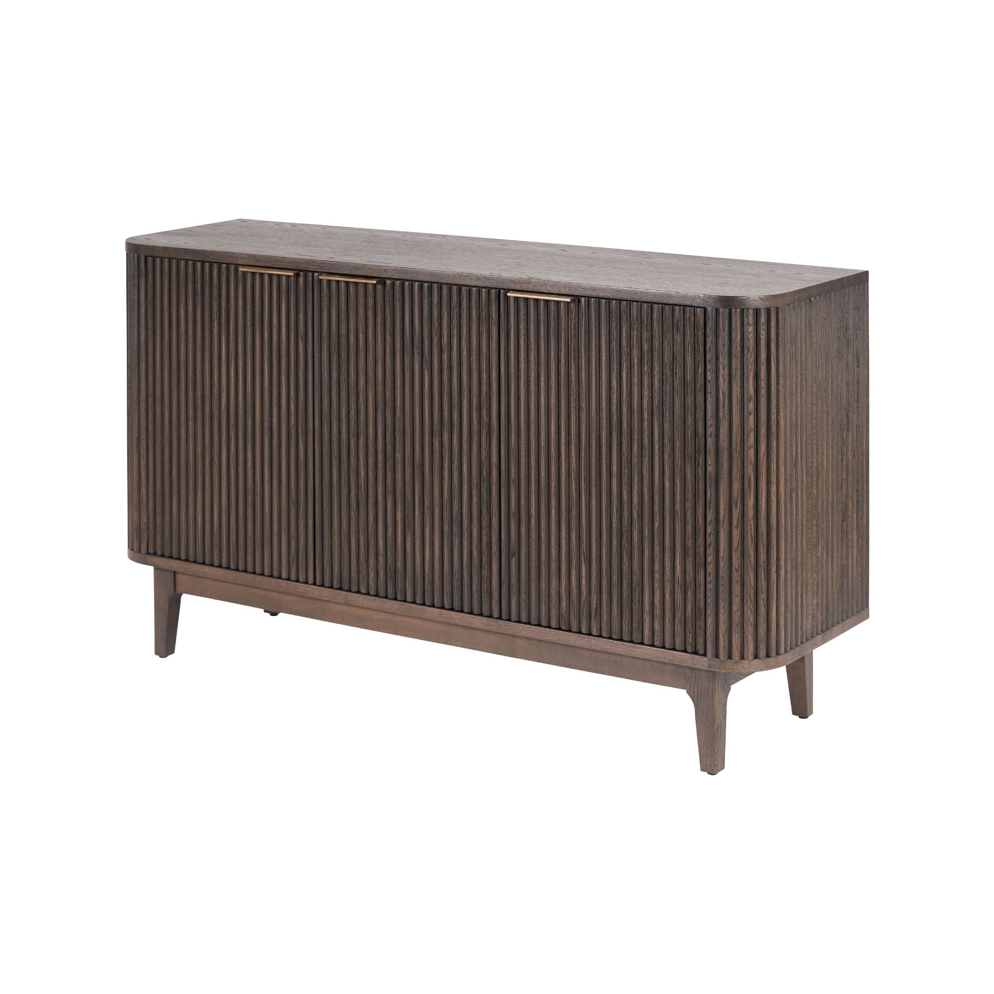NORR Ribbed oak and pine wood 3 door sideboard in walnut finish | malletandplane.com