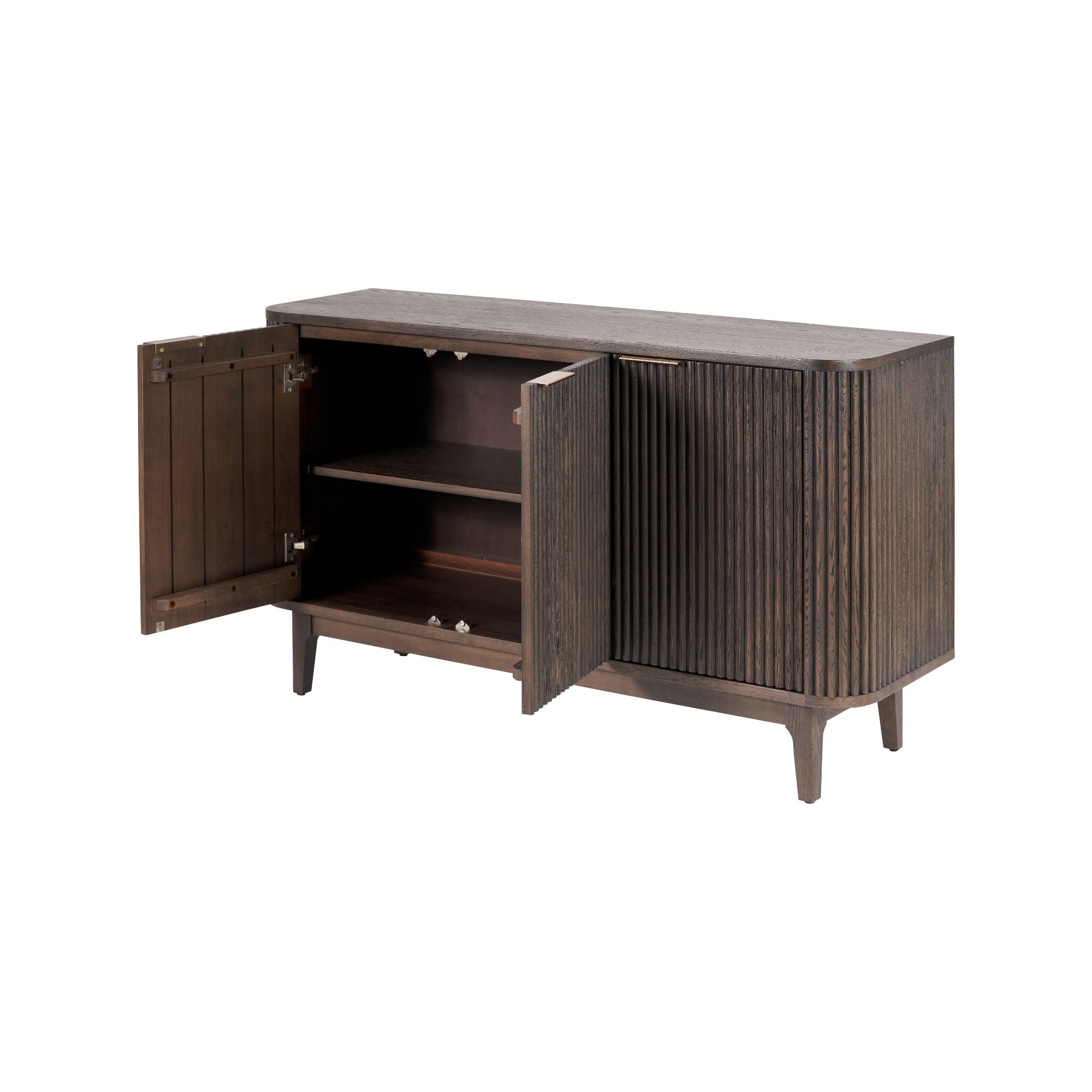 NORR Ribbed oak and pine wood 3 door sideboard in walnut finish | malletandplane.com