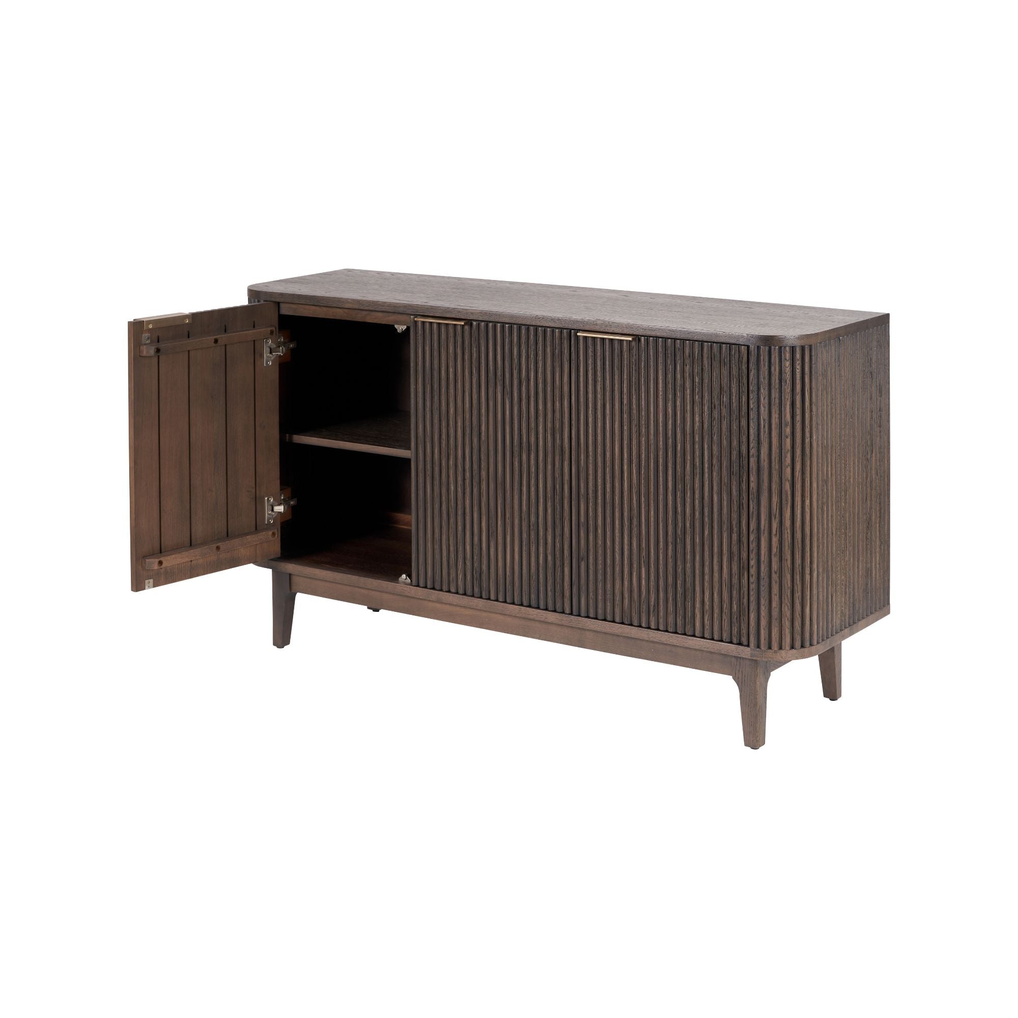 NORR Ribbed oak and pine wood 3 door sideboard in walnut finish | malletandplane.com