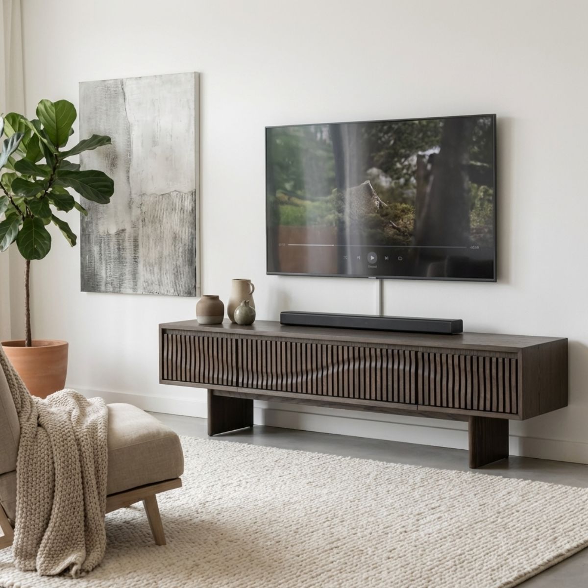 Onda 180cm Oak TV Unit – Slatted Wood + White Glove Delivery