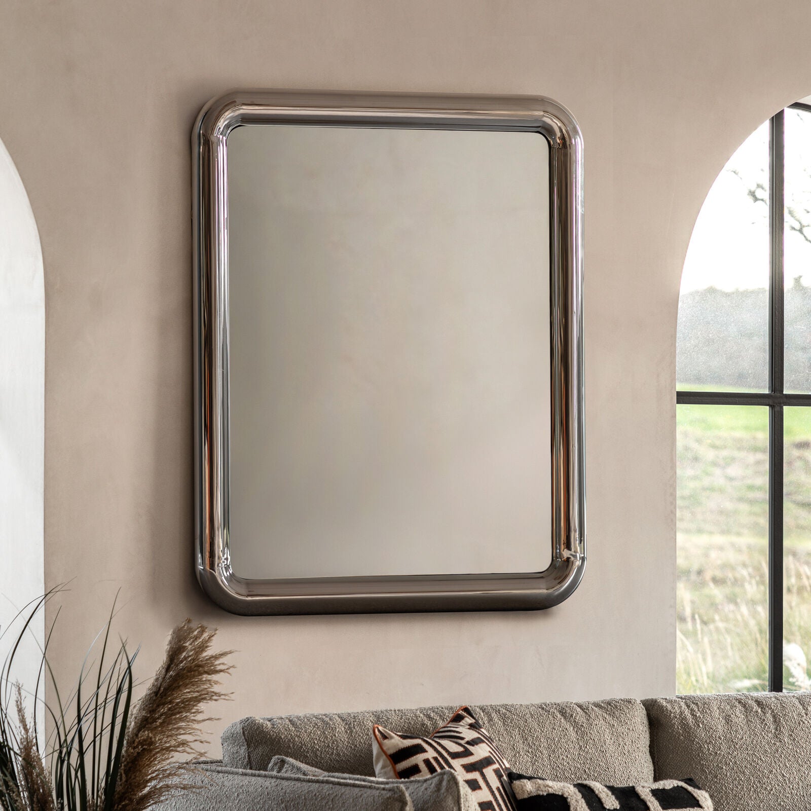 ORBIT Rectangular Wall Mirror – Chrome Frame Modern Design | malletandplane.com