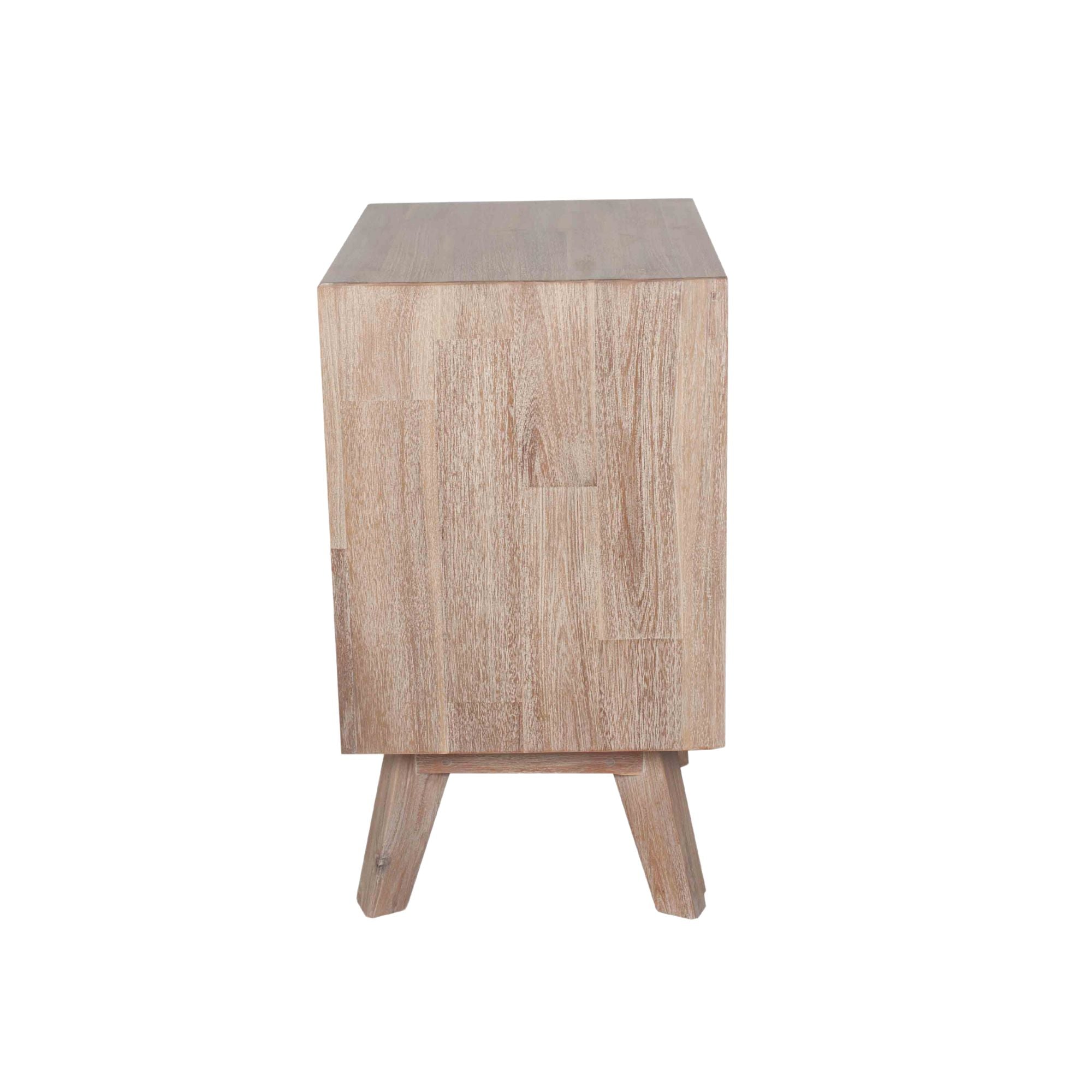 Orsa sand washed acacia wood 3 drawer bedside table | malletandplane.com