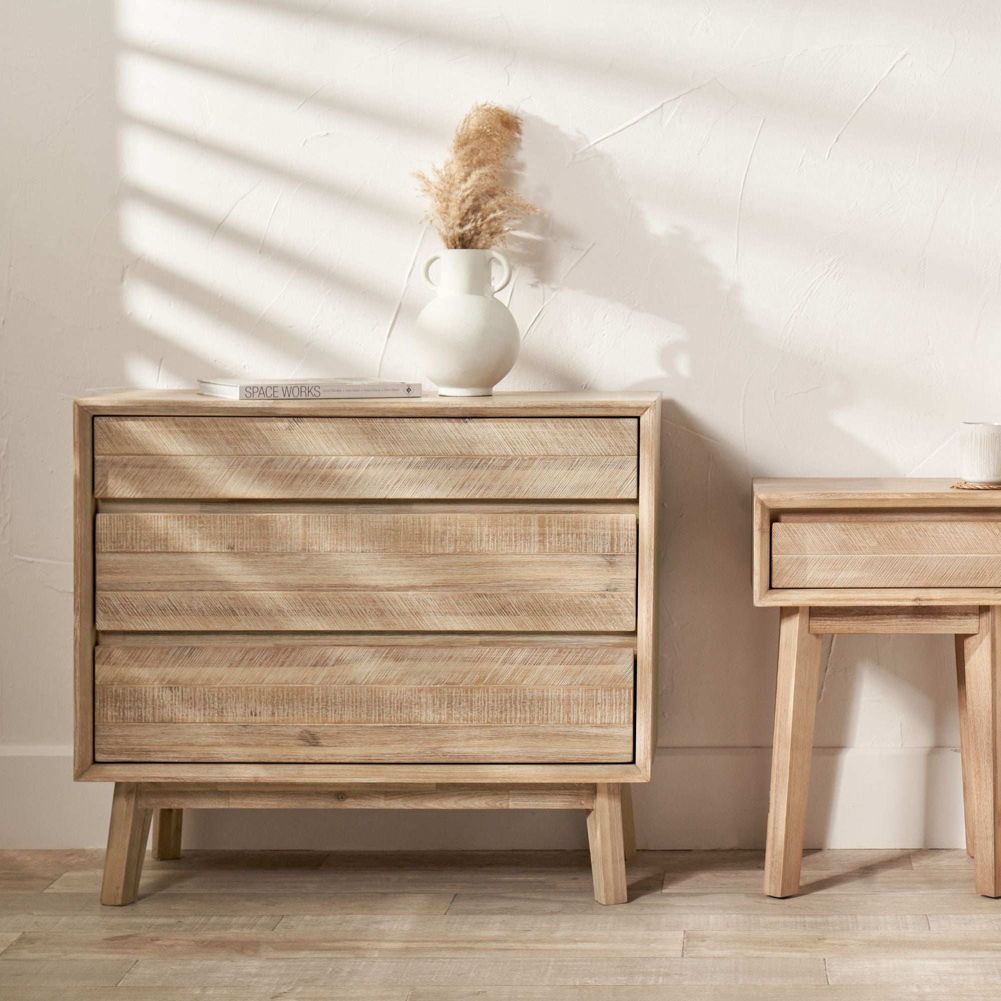 ORSA acacia wood chest of drawers in sand wash finish | malletandplane.com