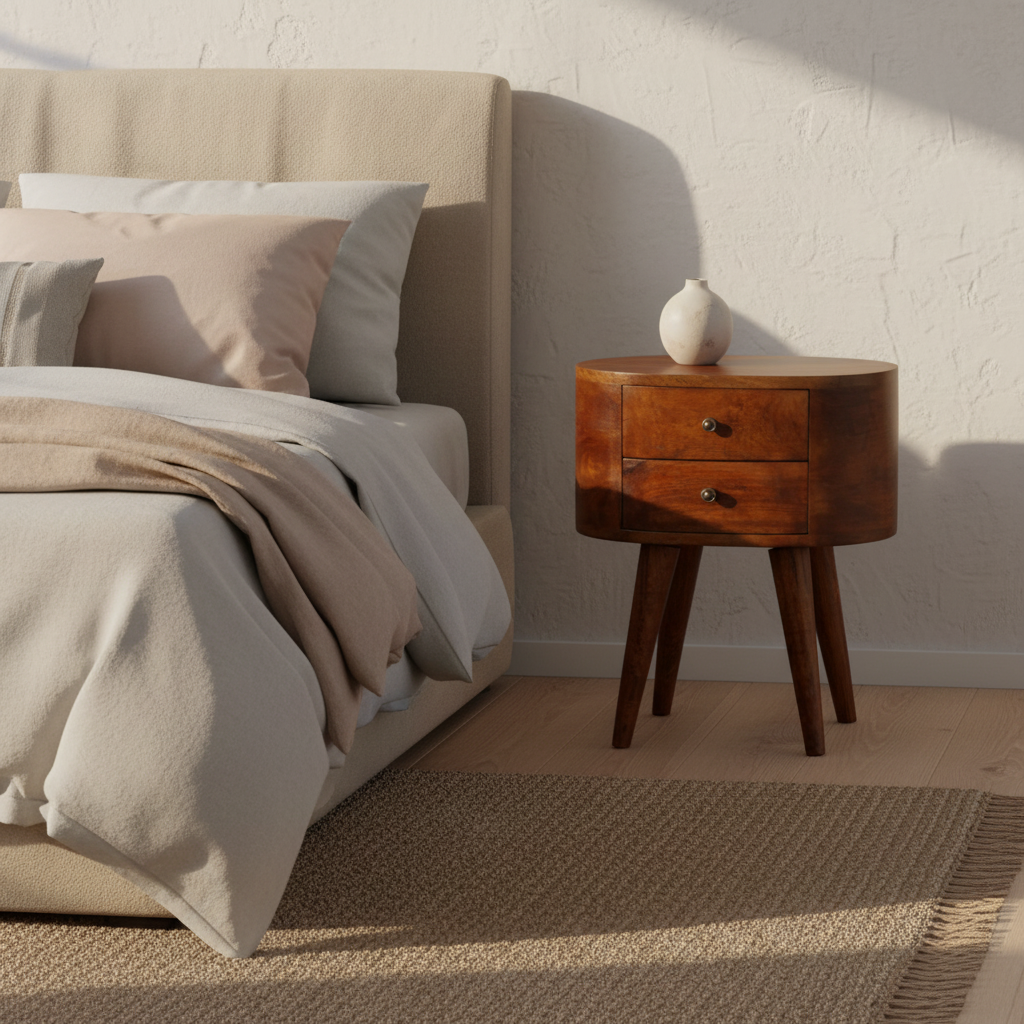 Regent Handmade Solid Wood Bedside Table with 2 Drawers in Deep Chestnut Finish | malletandplane.com