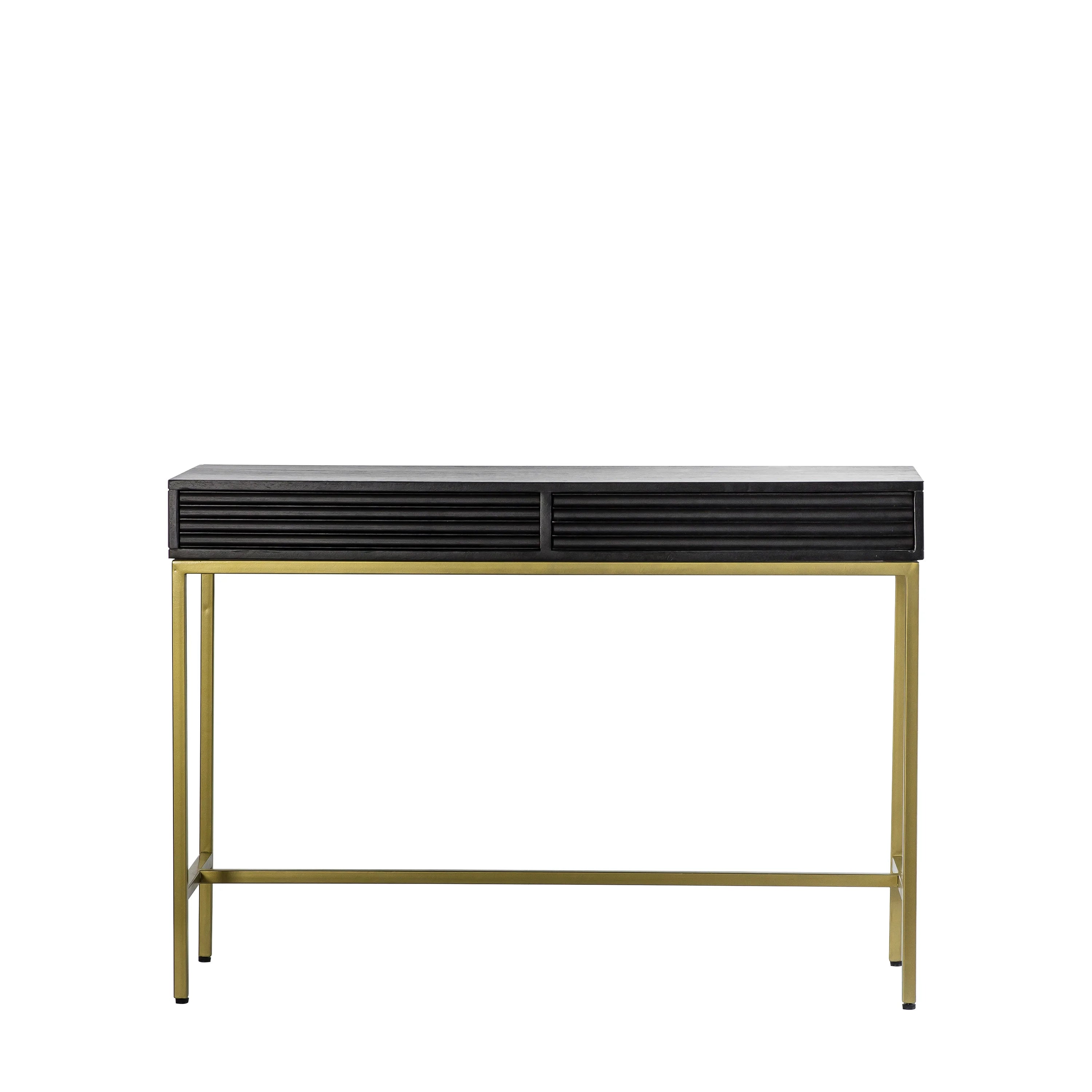 RIPPLE Console Table – Black 2 Drawer Console with Gold Frame