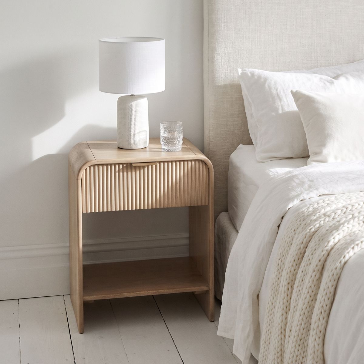 ROCCA Bedside Table | Solid Mango Wood Bedside with Drawer & Shelf