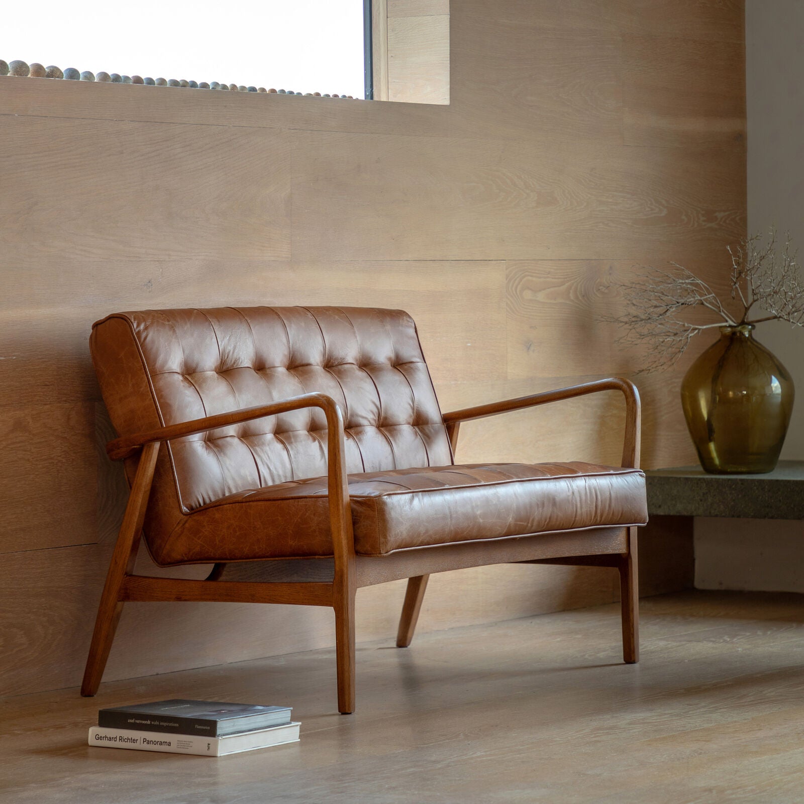 Ronson 2 seat mid-century sofa in vintage brown leather upholstery | malletandplane.com