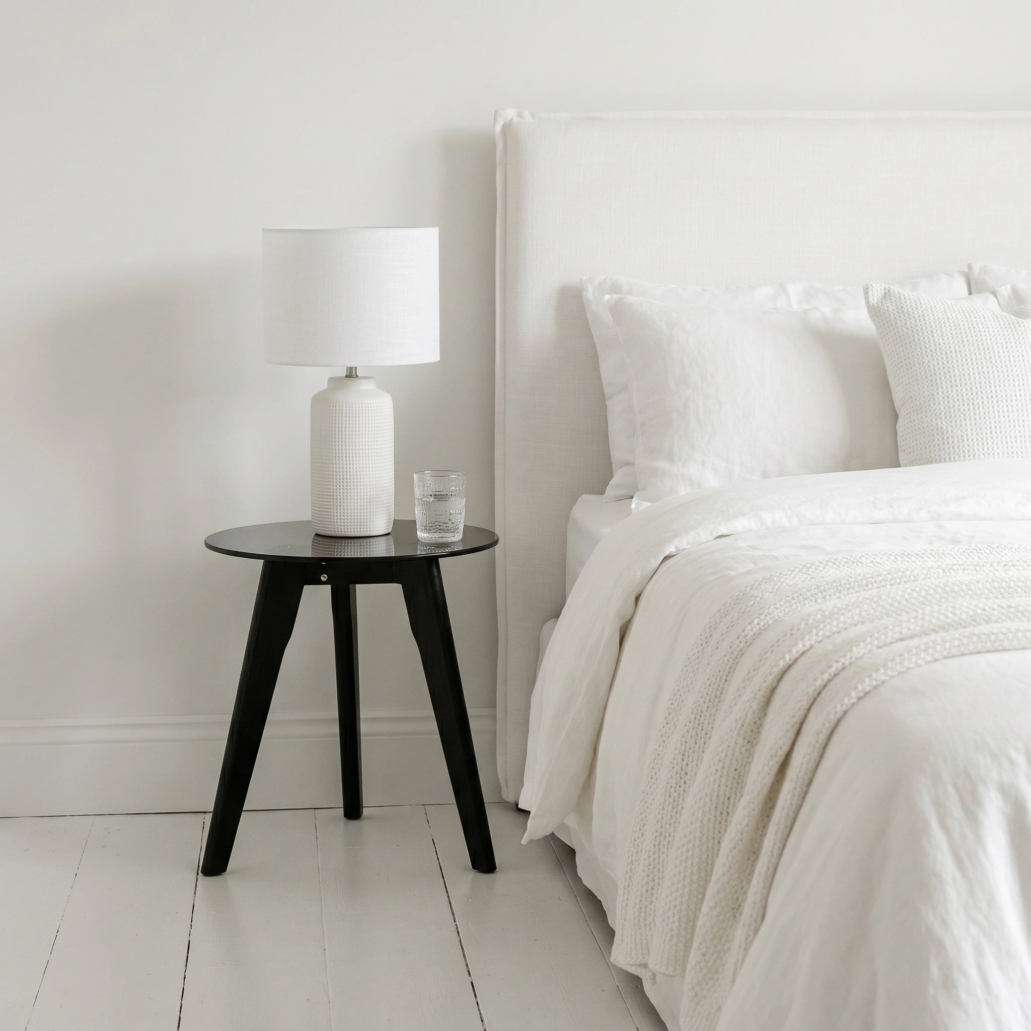 SHELTON Simple Black Bedside Table with smoked glass top