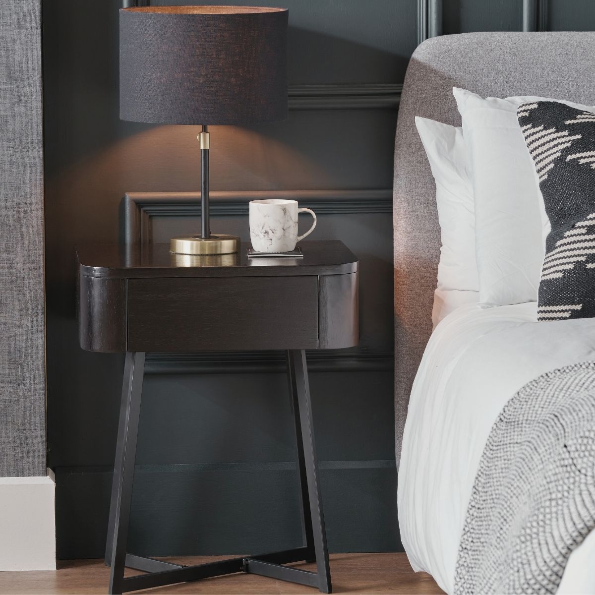 SORA Black Ash & Metal Bedside Table | malletandplane.com