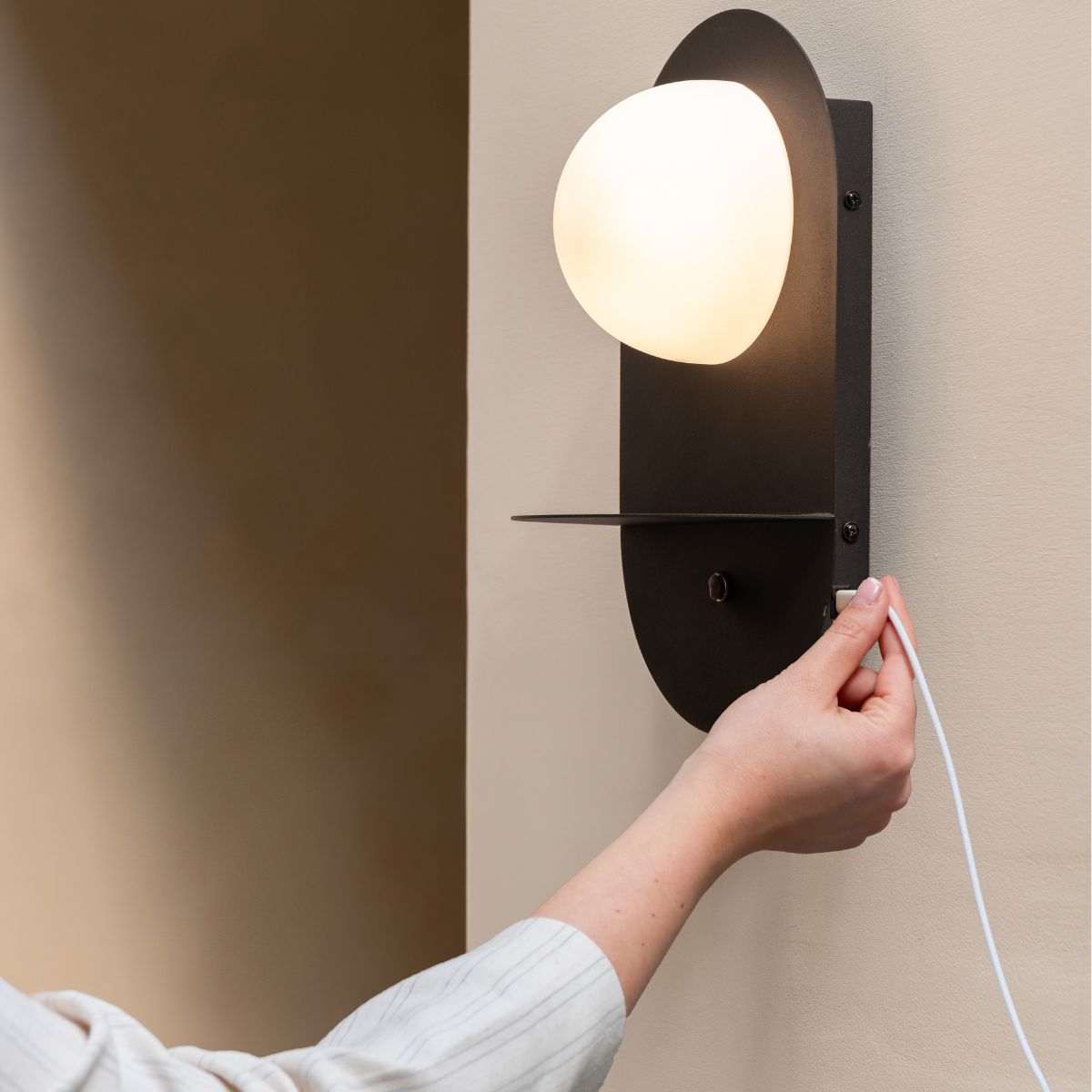 TOKYO Black Wall Light with Shelf & USB Charger