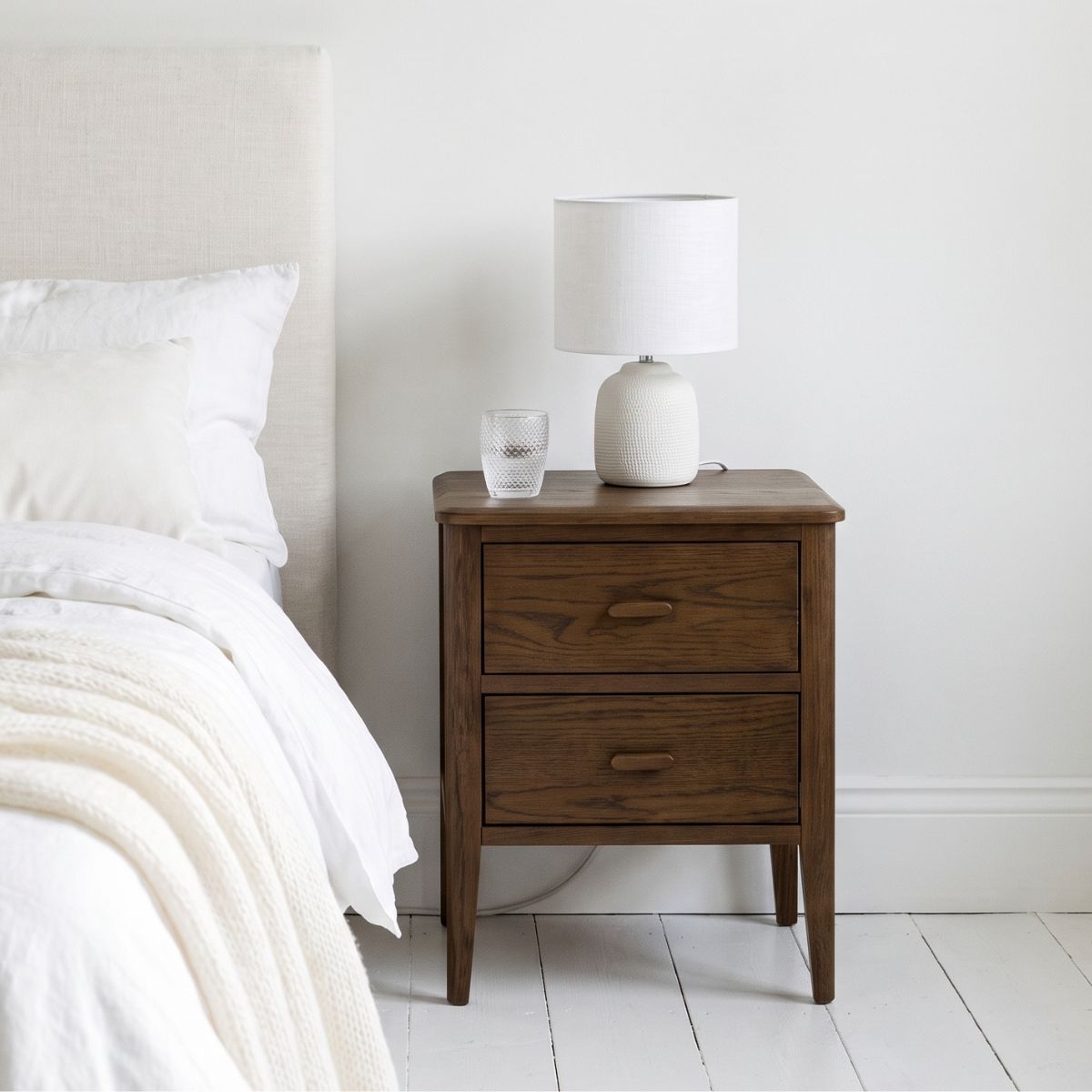 Torsten Walnut Bedside Table with 2 Drawers