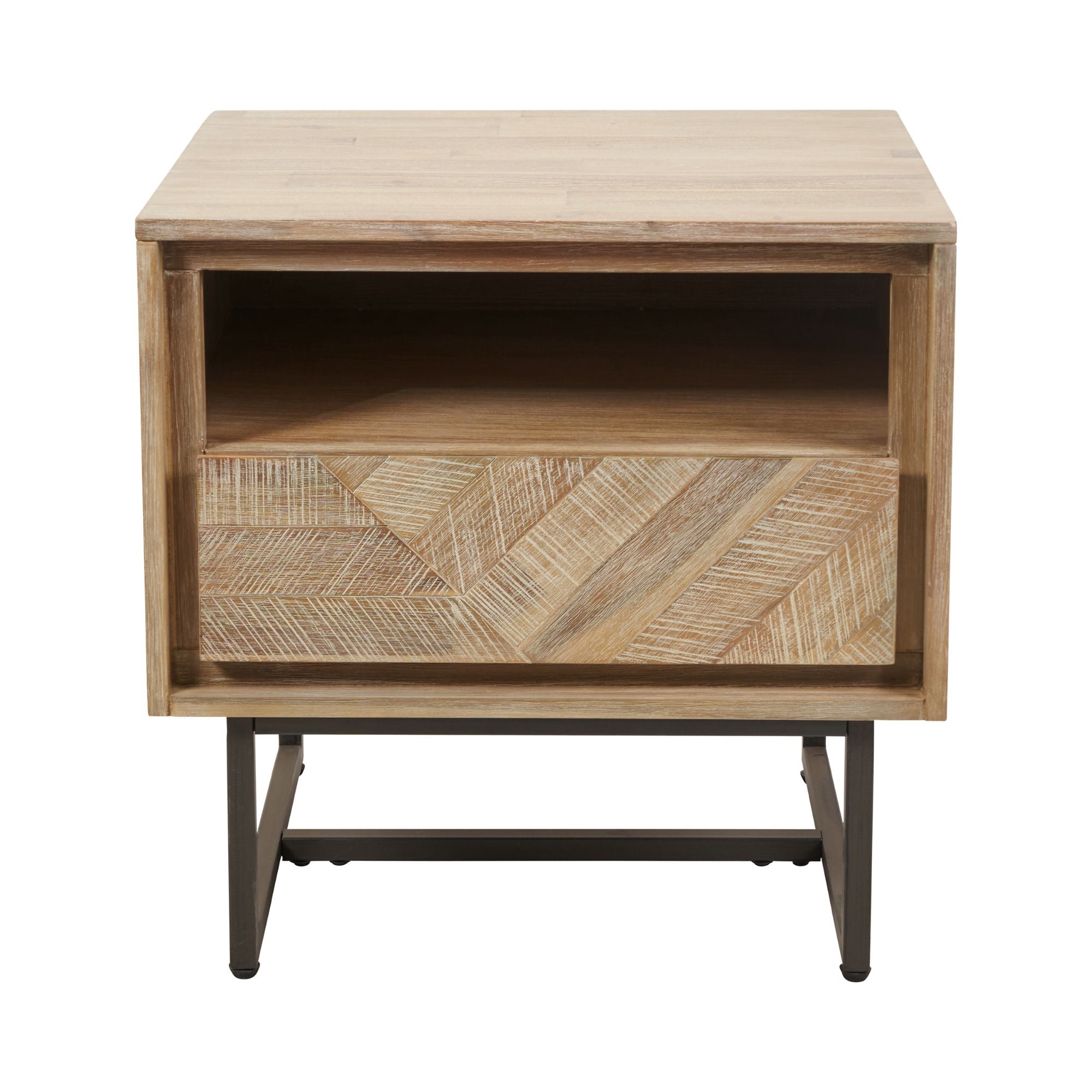 Torvik sand wash acacia wood 1 drawer bedside table with open niche | malletandplane.com