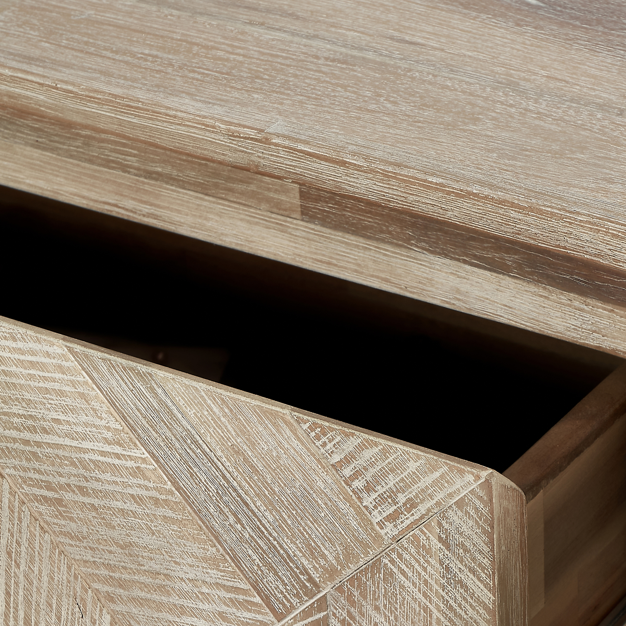 Torvik sand washed solid acacia wood console table with 1 drawer and 1 open niche | malletandplane.com