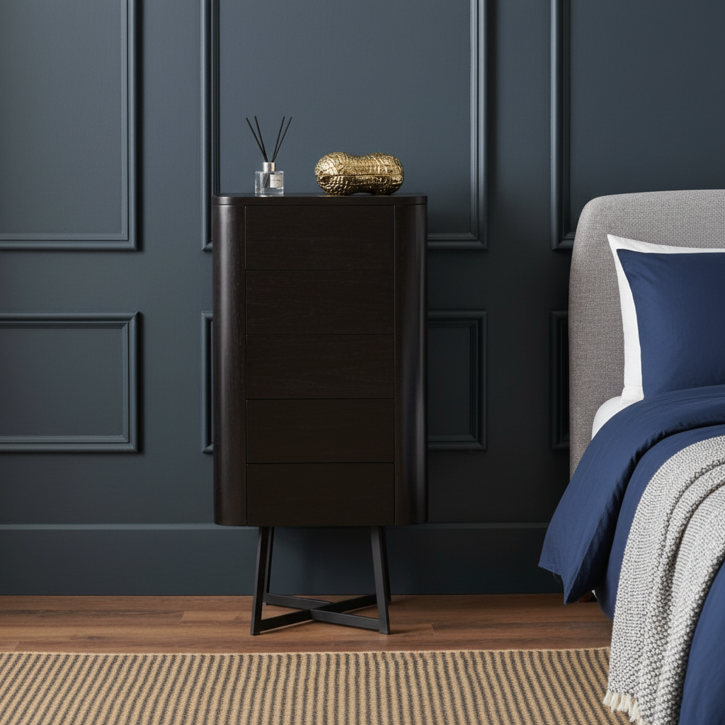 UKIAH Black Ash Veneer 5 Drawer Tall Boy