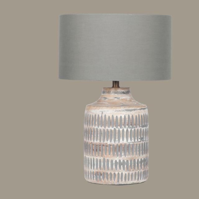 VIDAR Grey Wash Mango Wood Table Lamp – 30cm Steel Grey Shade