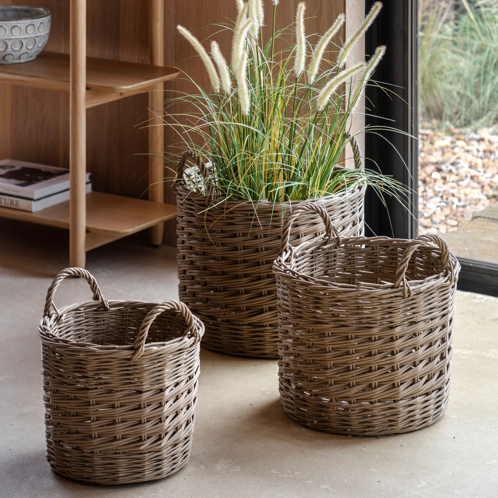 Willow set of 3 handwoven willow baskets with patterned weave | malletandplane.com