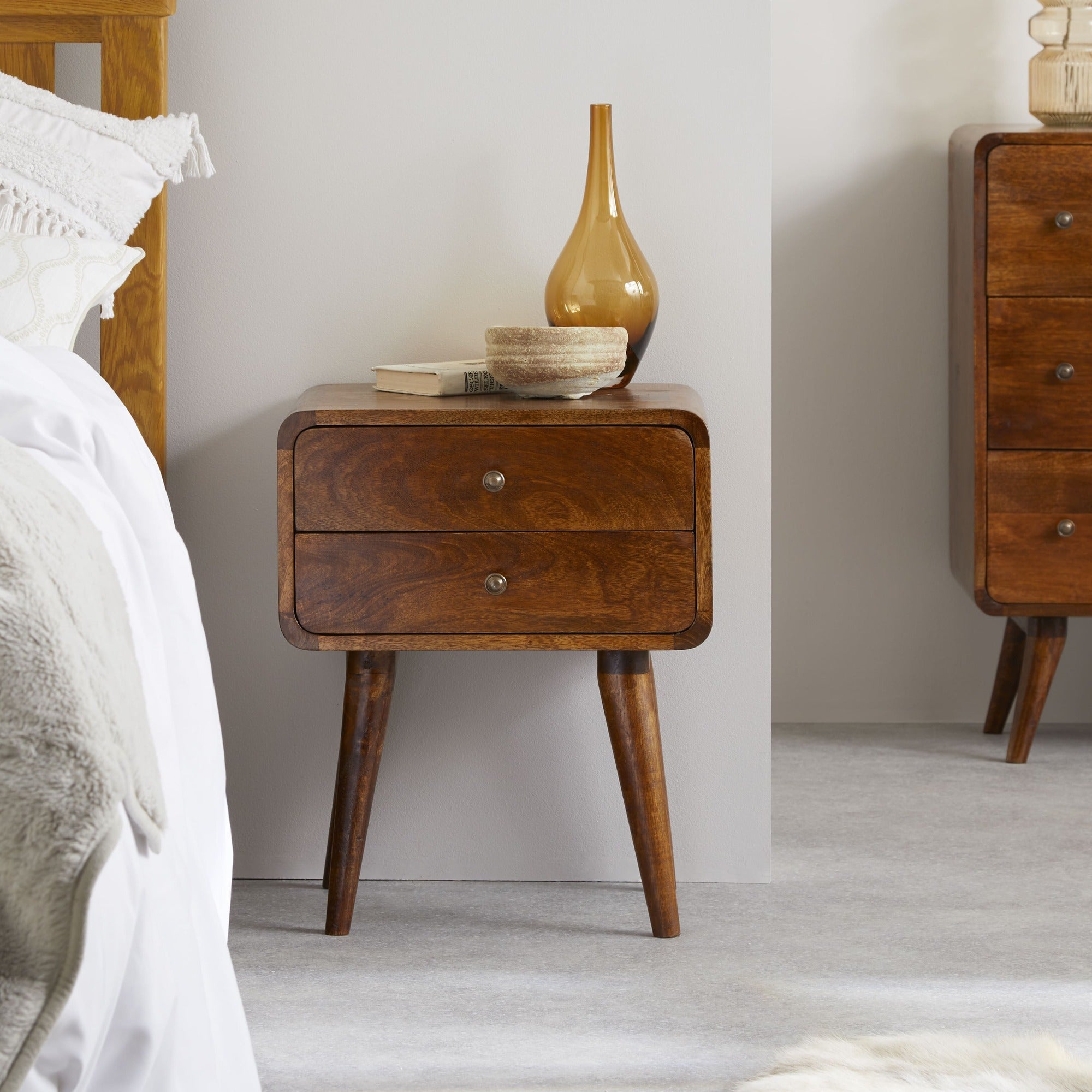 Century 2 Drawer Solid Wood Standard Bedside Table in Deep Chestnut Finish | malletandplane.com