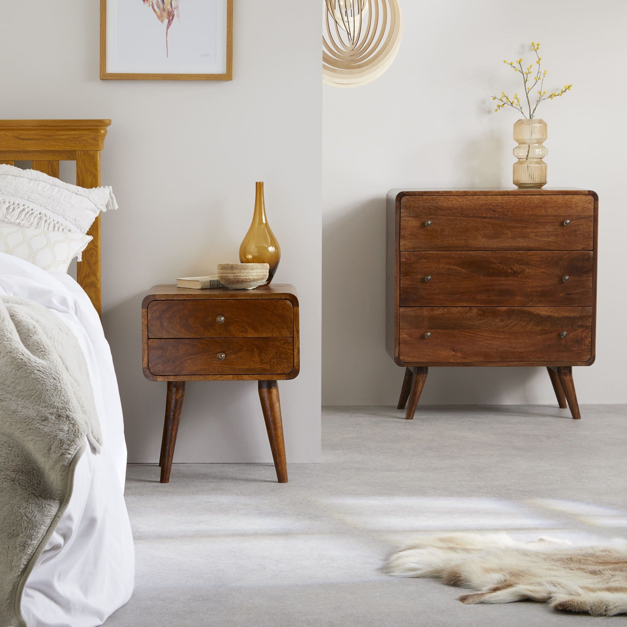 Century 2 Drawer Solid Wood Standard Bedside Table in Deep Chestnut Finish | malletandplane.com