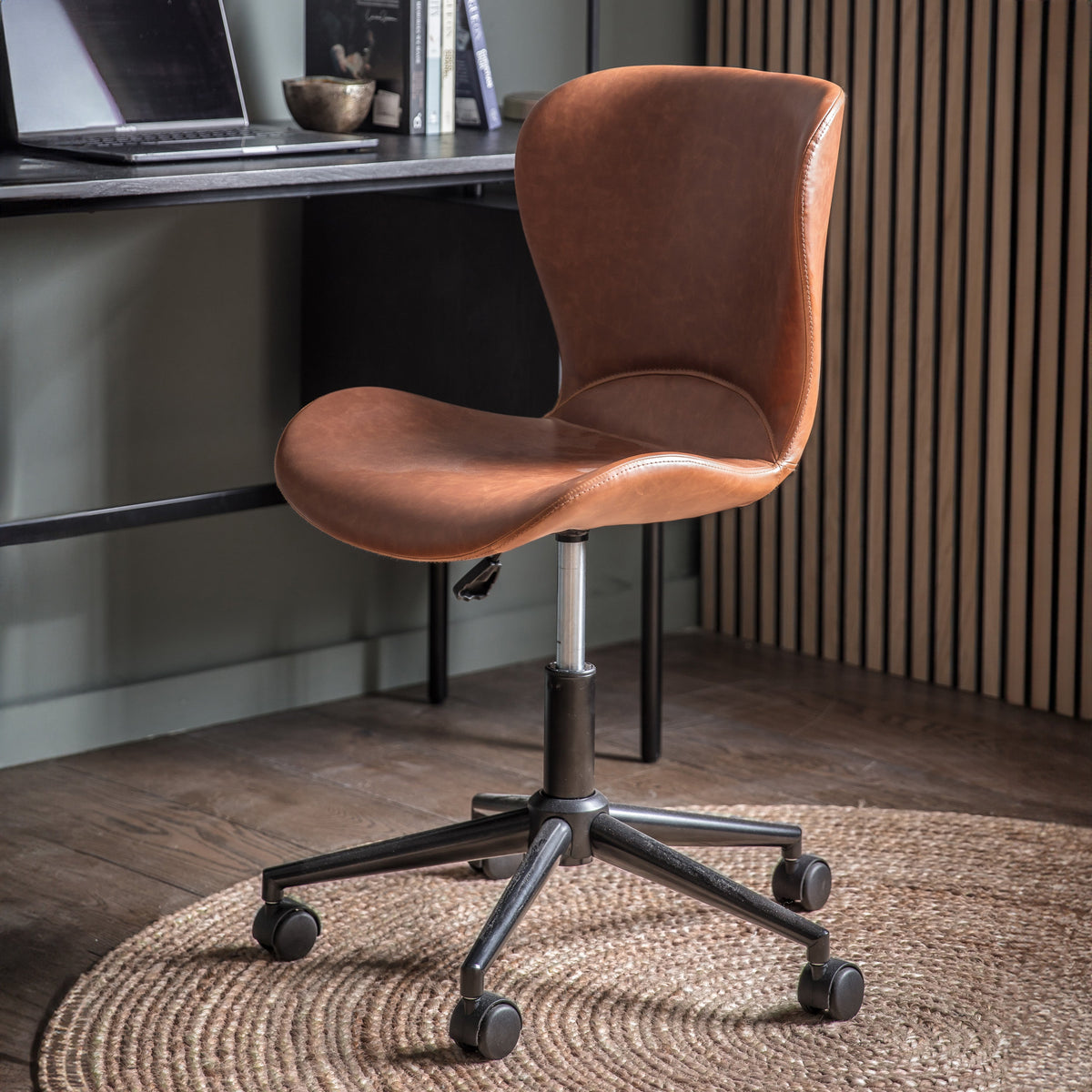 MENDEL compact brown swivel desk chair with castor base