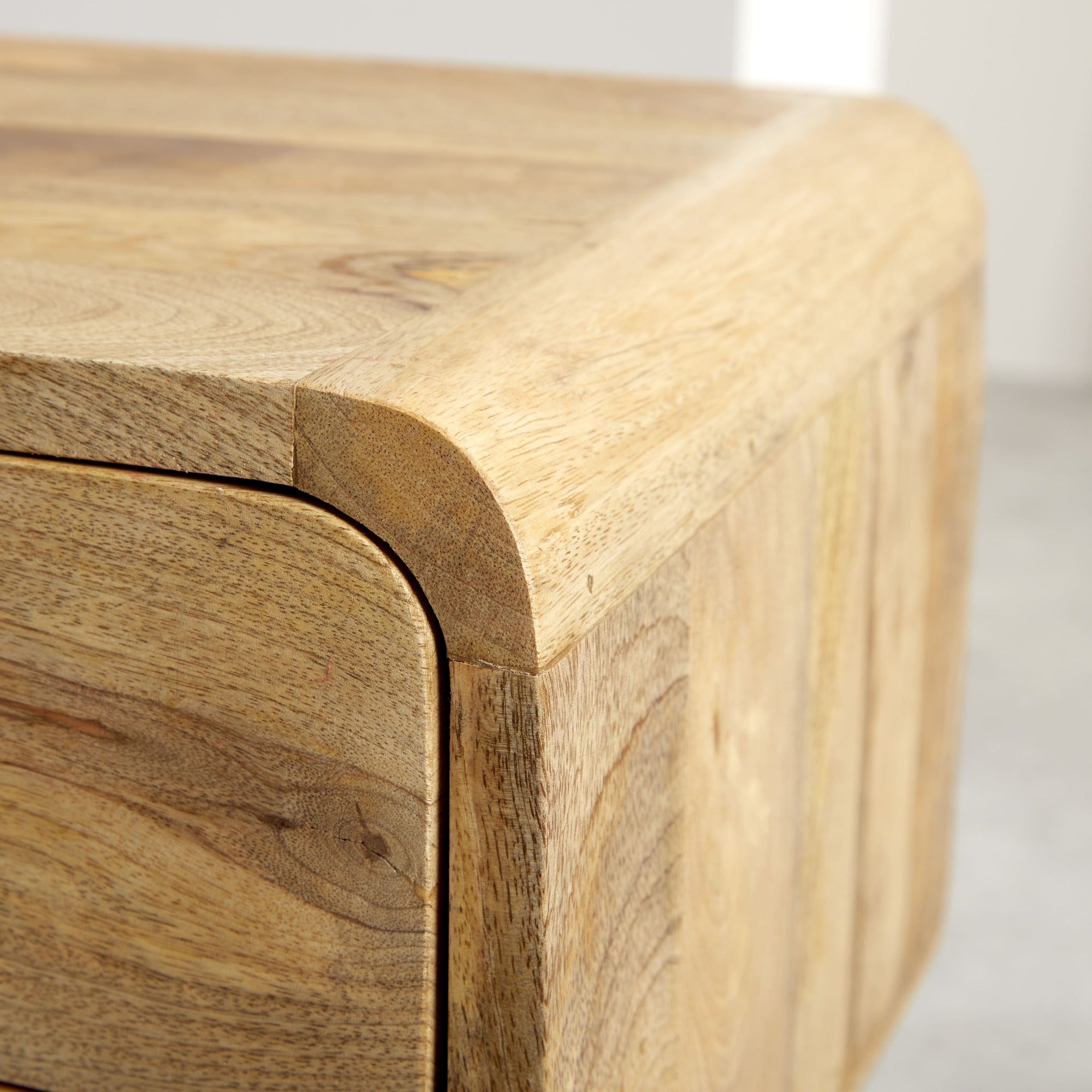Modal solid wood bedside table with 2 drawers in a natural oak-ish finish | malletandplane.com