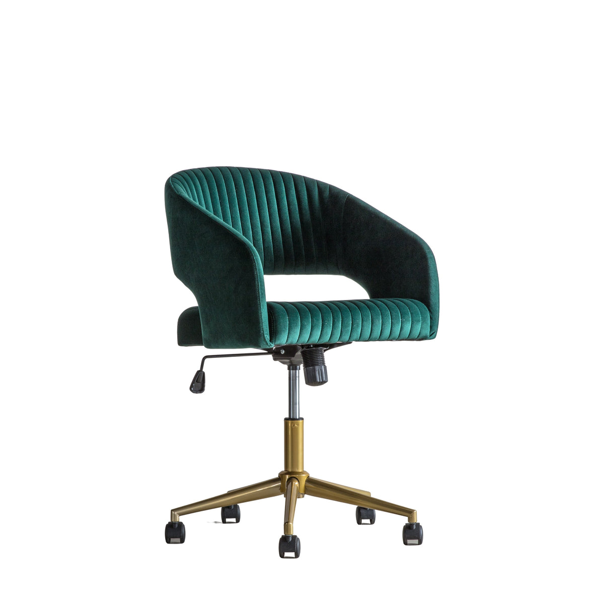 MURRAY green velvet swivel desk chair with gold-toned castor base