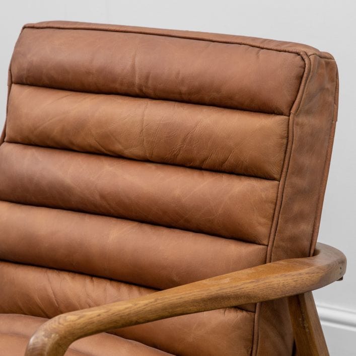 Marcus vintage brown leather armchair with stitching detail and solid wood frame | MalletandPlane.com