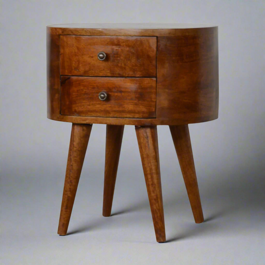 Regent Handmade Solid Wood Bedside Table with 2 Drawers in Deep Chestnut Finish | malletandplane.com
