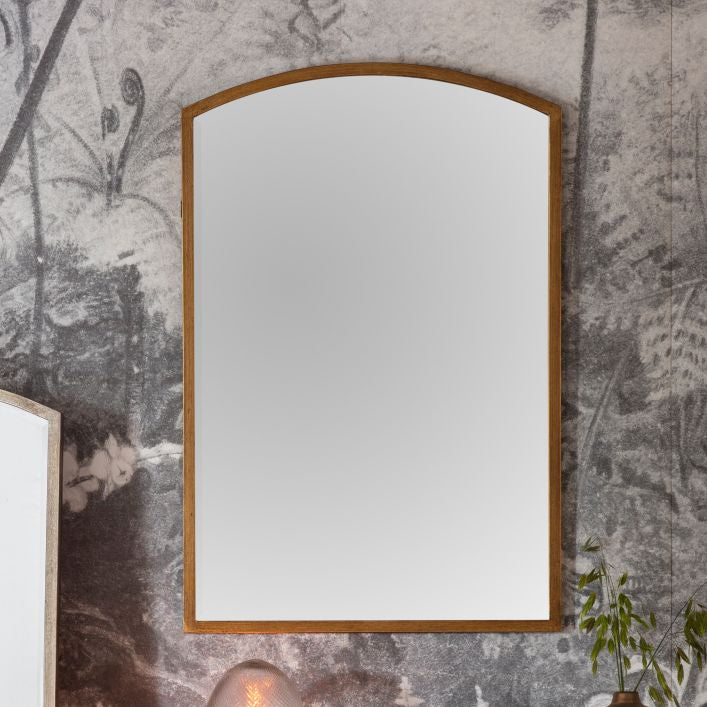 Heathfield small arched mirror with thin metal antique gold frame | malletandplane.com