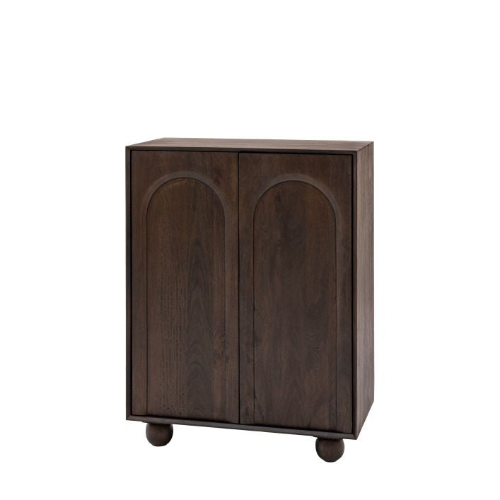 Paolo solid mango wood 2 door cupboard in deep walnut finish | malletandplane.com