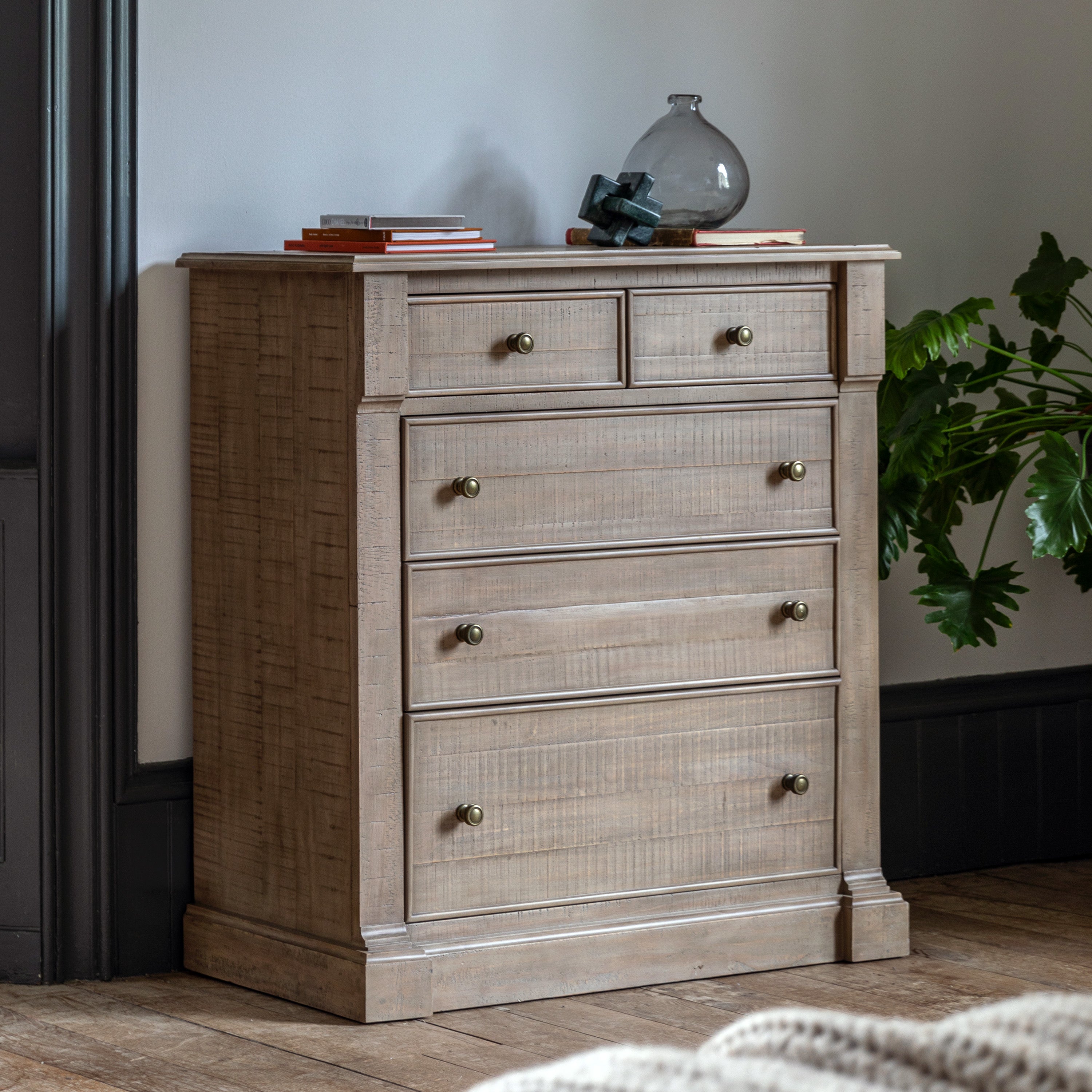 BROMLEY Natural 5 Drawer Chest of Drawers - detail and lifestyle view 2