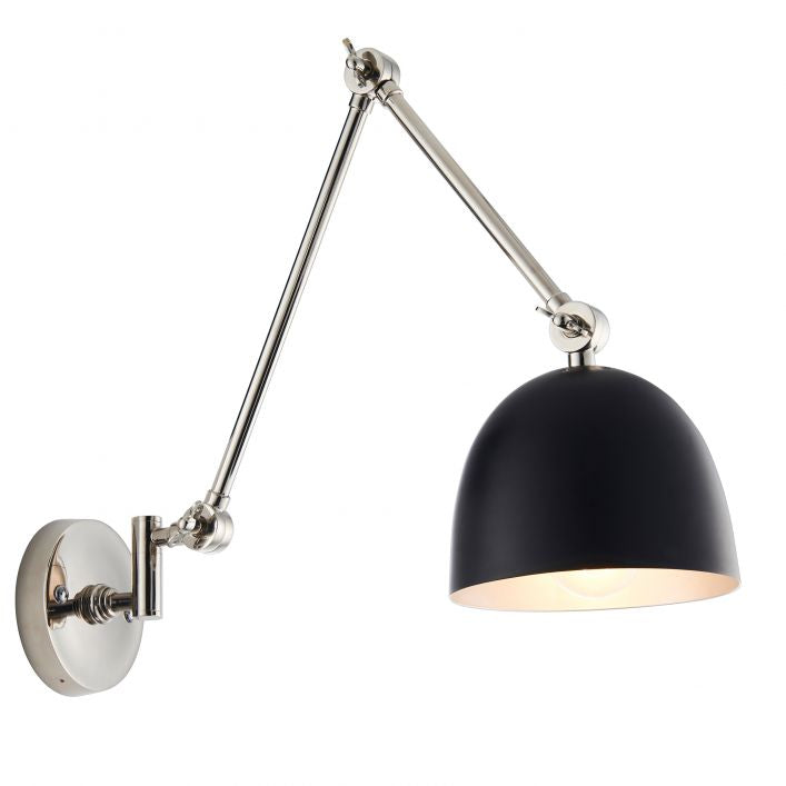 Geiger adjustable wall light in polished nickel and matt black | MalletandPlane.com