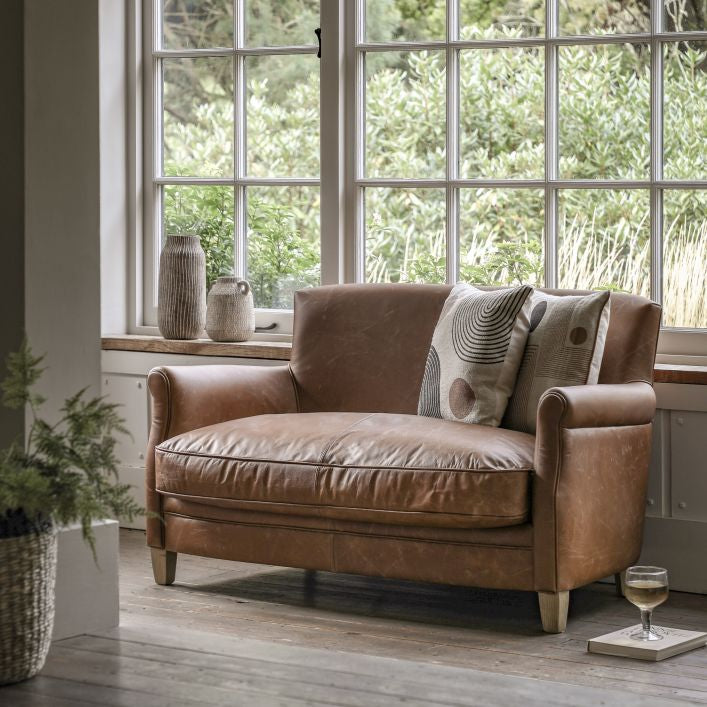 Sir Alfred vintage brown top grain leather sofa with solid ash feet | MalletandPlane.com