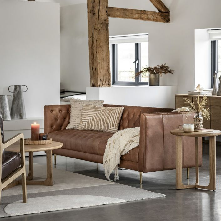 Banbury deep buttoned 3 seat brown leather sofa | malletandplane.com