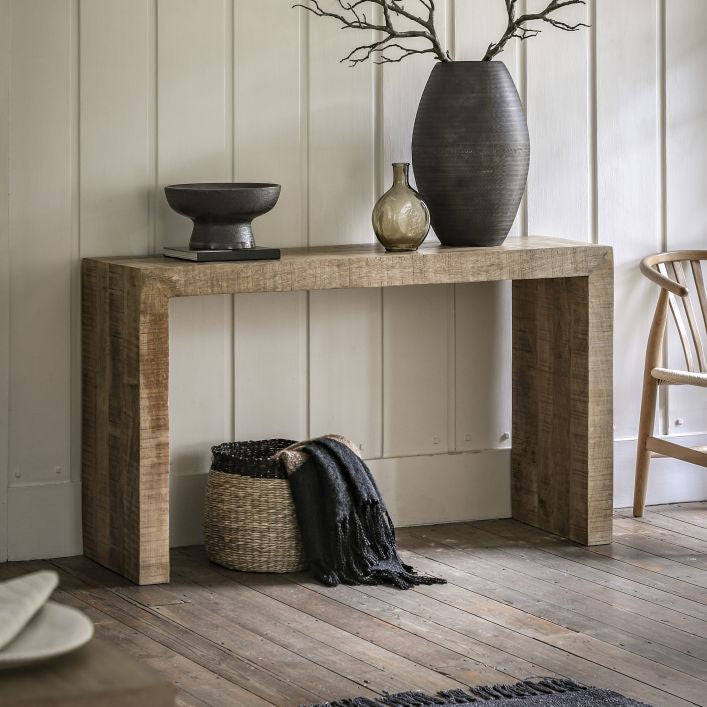 Quincy rustic mango console table in natural finish | malletandplane.com