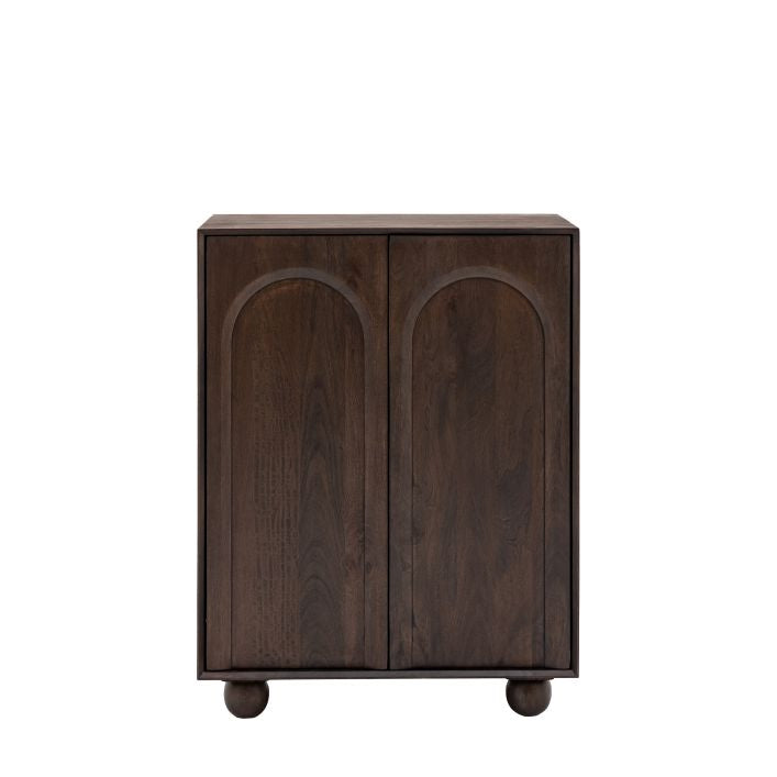 Paolo solid mango wood 2 door cupboard in deep walnut finish | malletandplane.com