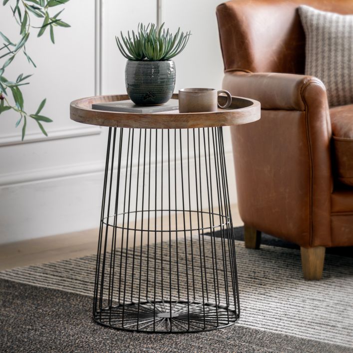 Decima wood and metal cage framed occasional table | MalletandPlane.com