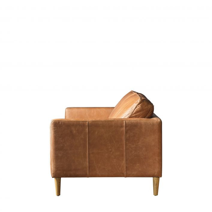 Granville 3 seat sofa in vintage brown top grain leather upholstery with ash legs | malletandplane.com