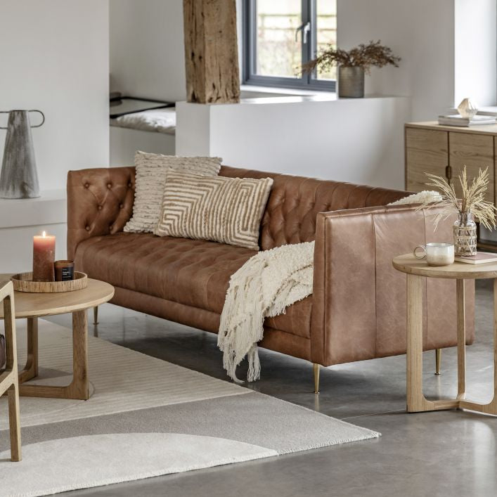 Banbury deep buttoned 3 seat brown leather sofa | malletandplane.com