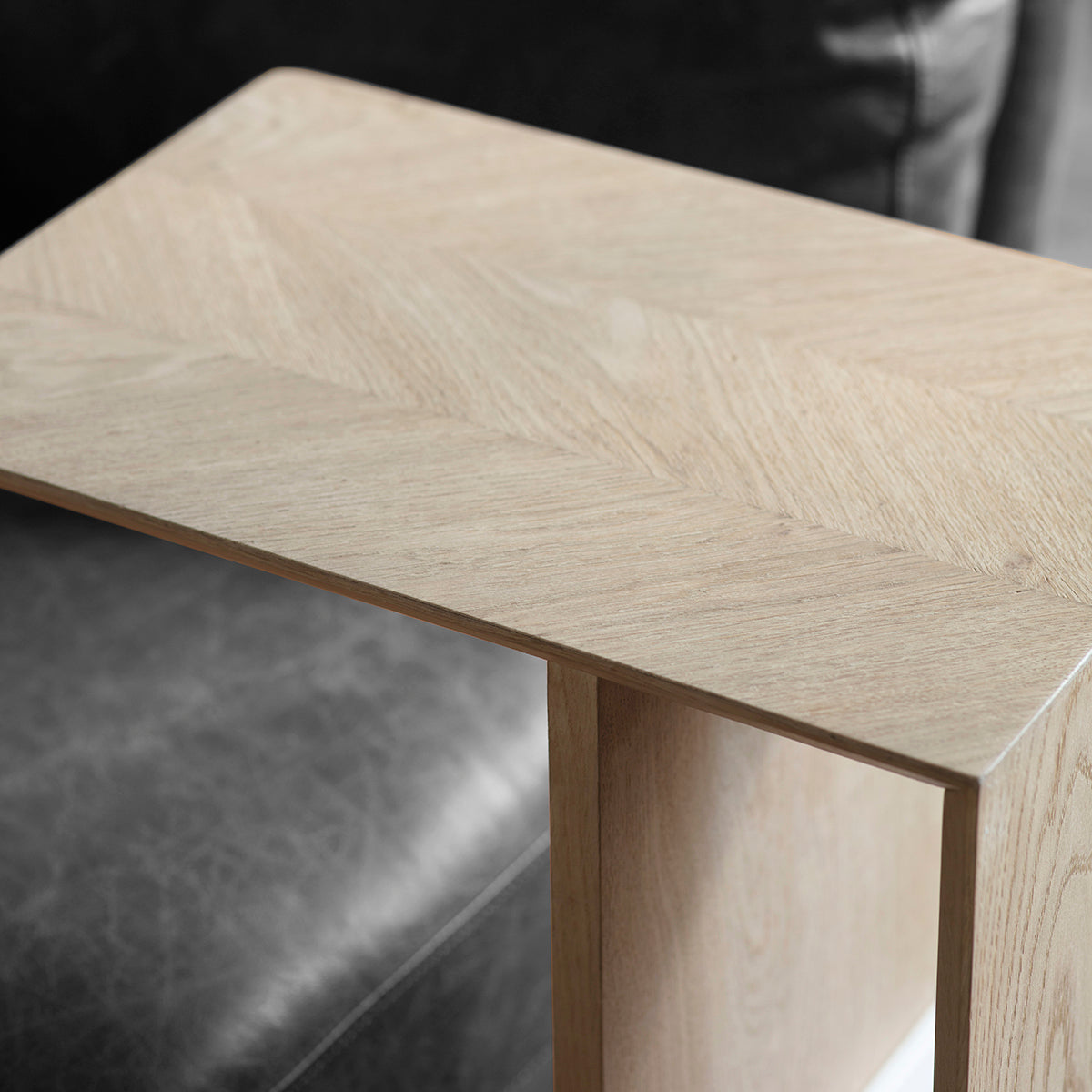 Jakob oak chevron supper table with integrated book storage | MalletandPlane.com