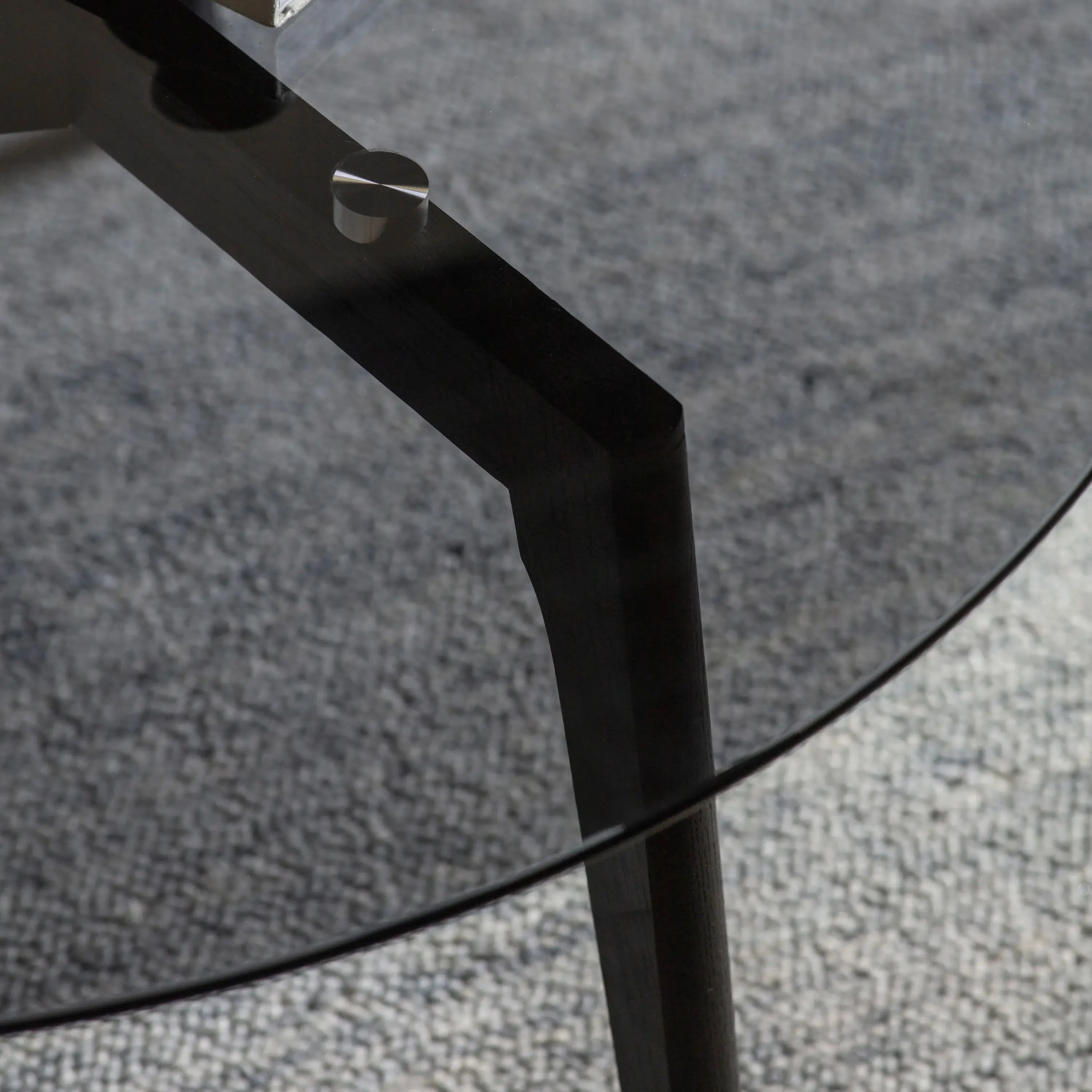 Jack round glass coffee table in black oak with smoked glass | MalletandPlane.com