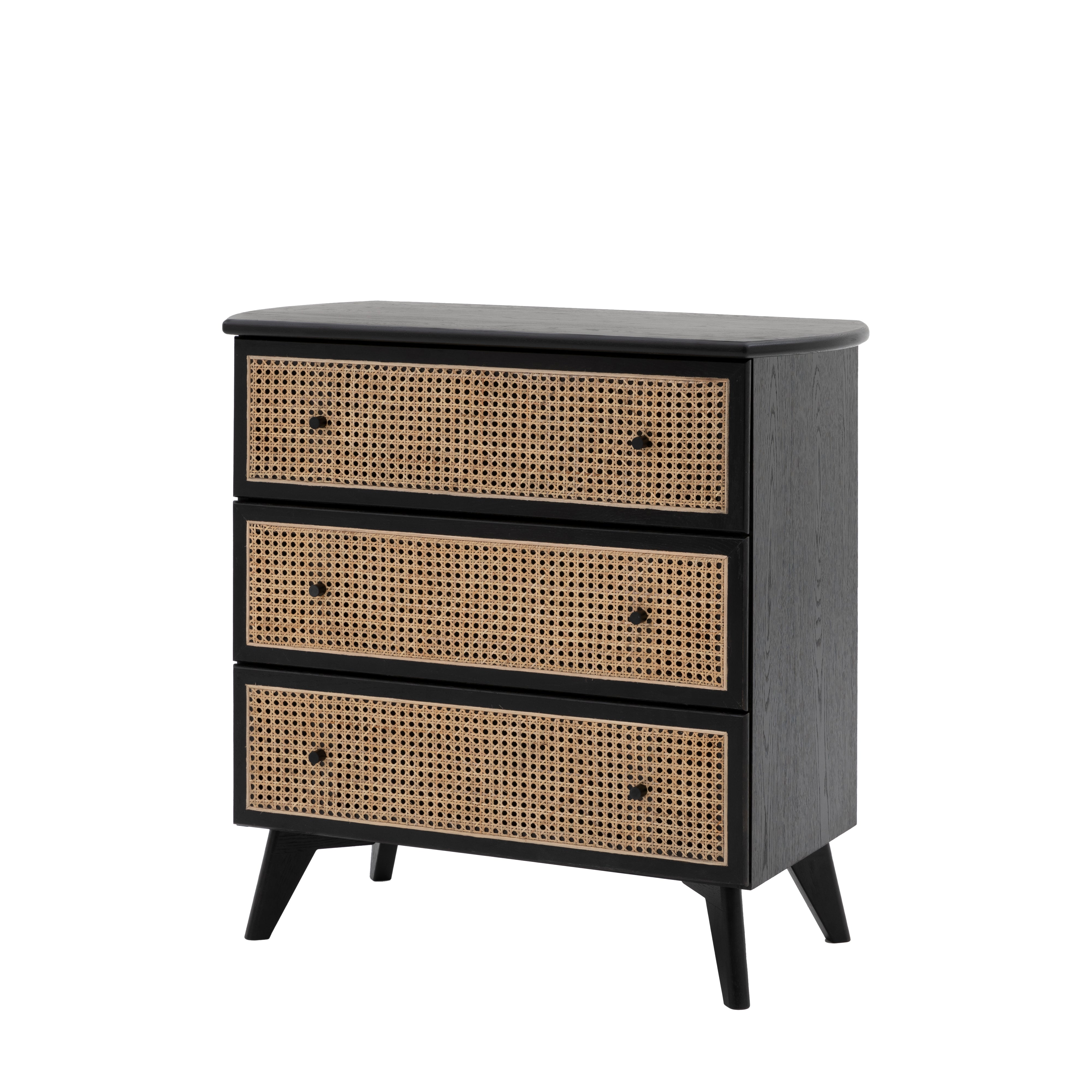 Hoxton Chest of Drawers in black oak with contrasting rattan drawer frontals | MalletandPlane.com